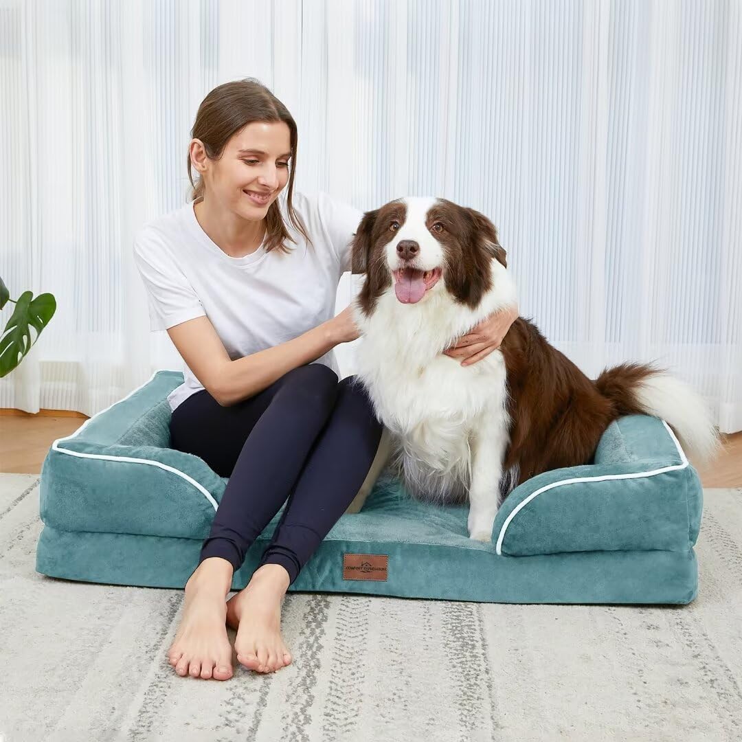 Comfort Expression Jumbo Breed Dog Bed, Jumbo Orthopedic Dog Bed For Extra Large Dogs, Waterproof Dog Bed, Pv Washable Dog Sofa Bed With Removable Cover & Non-Slip Bottom(Jumbo,Washed Blue)