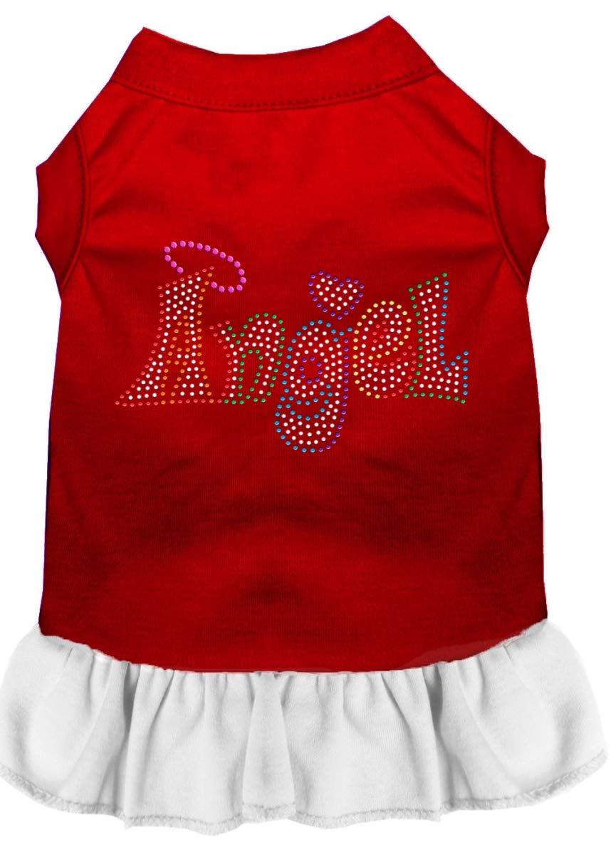 Rhinestone Pet Dog & Cat Dress Rhinestone, &quot;Technicolor Angel&quot; Red W/White XS (0-3 lbs.)