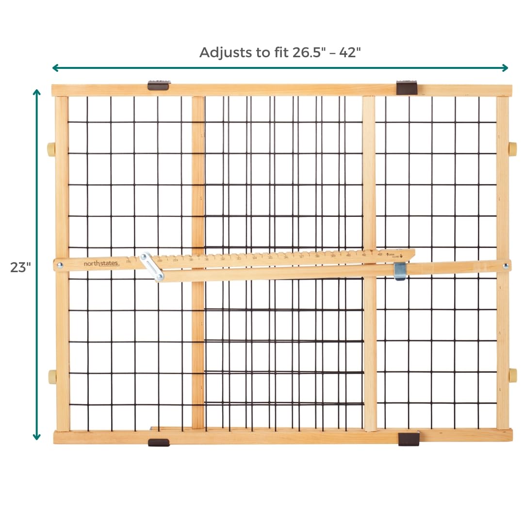 Mypet North States Wire Mesh Dog Gate: 26.5-42' Wide. Pressure Mount. No Tools Needed. Dog Gate 23' Tall, Expandable, Durable Dog Gates For Doorways, Sustainable Hardwood