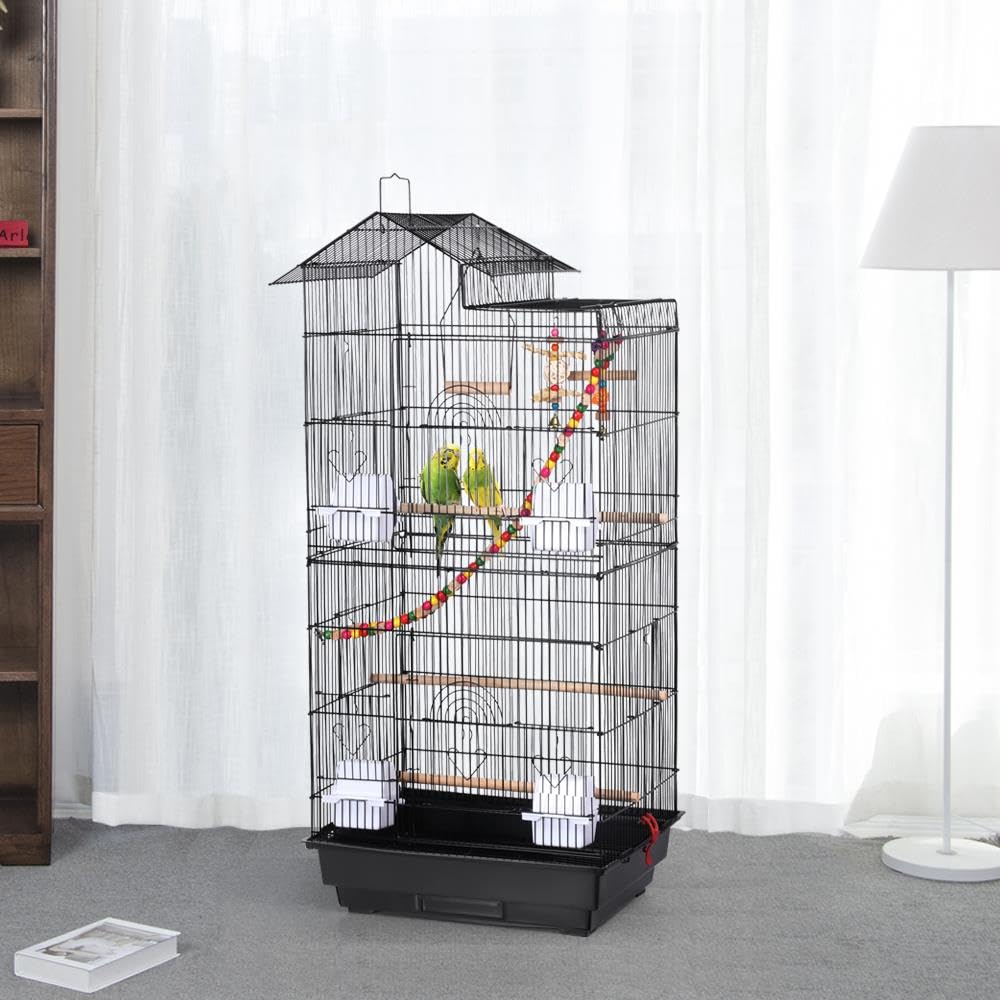 Yaheetech 39-Inch Roof Top Large Flight Parrot Bird Cage For Small Quaker Parrot Cockatiel Sun Parakeet Green Cheek Conure Budgie Finch Lovebird Canary Pet Bird Cage W/Toys