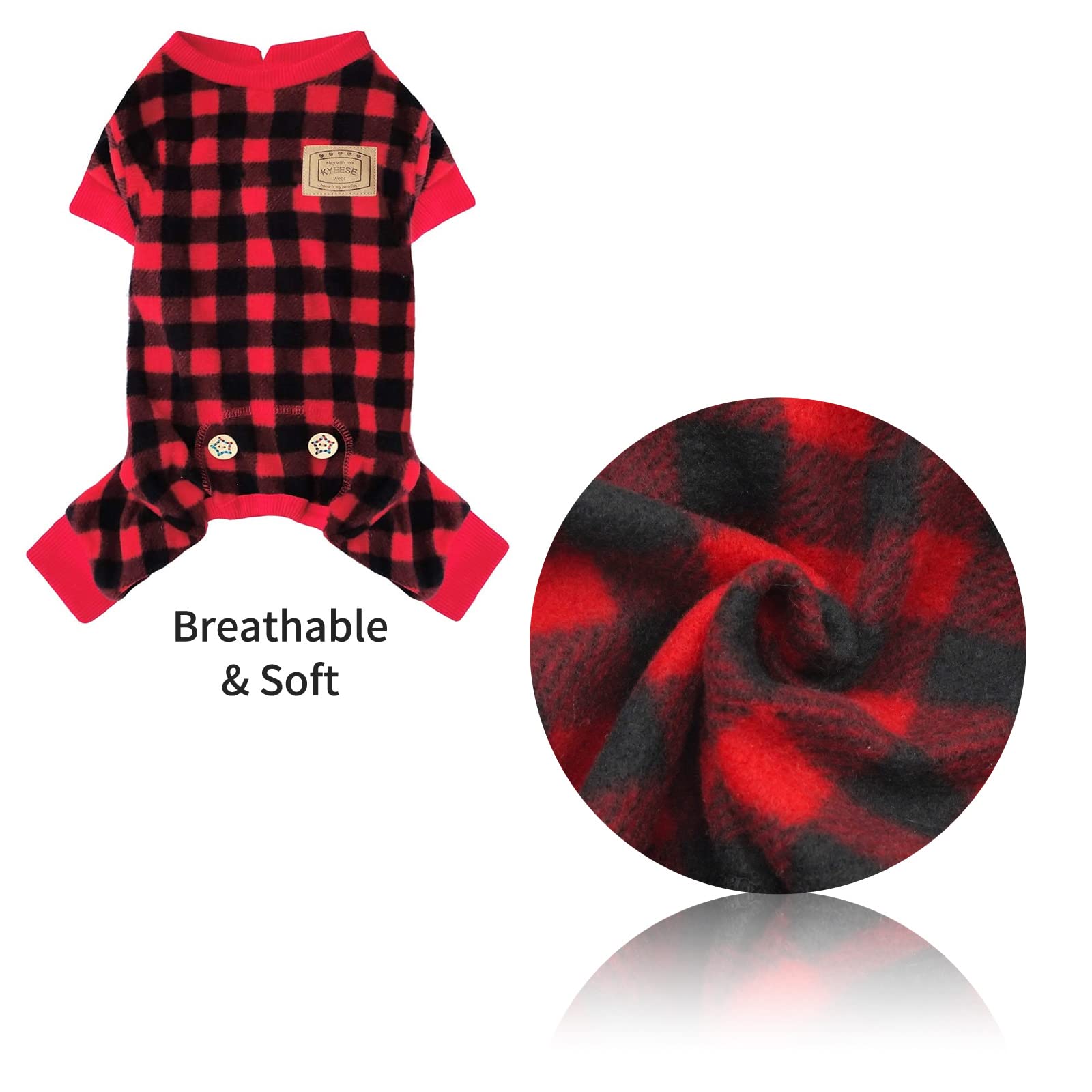 Kyeese Dogs Pajamas Plaid For Small Dog Red Buffalo Check Dog Pajama Onesie For Small Dogs