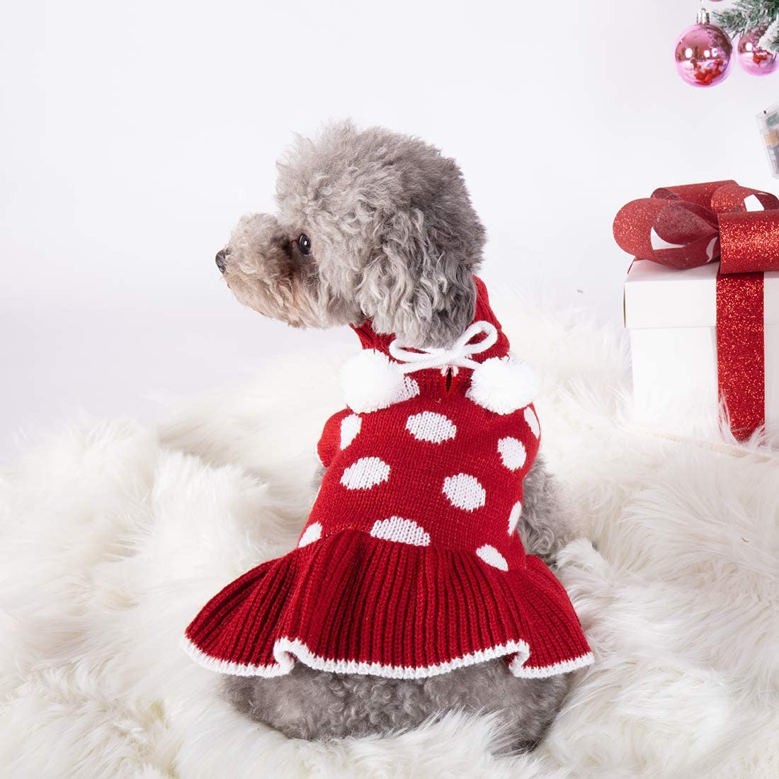 Kyeese Red Dog Sweater Dress With Leash Hole Turtleneck Christmas For Girl Dog Sweater Small Medium Knit Pullover Warm Pet Sweat