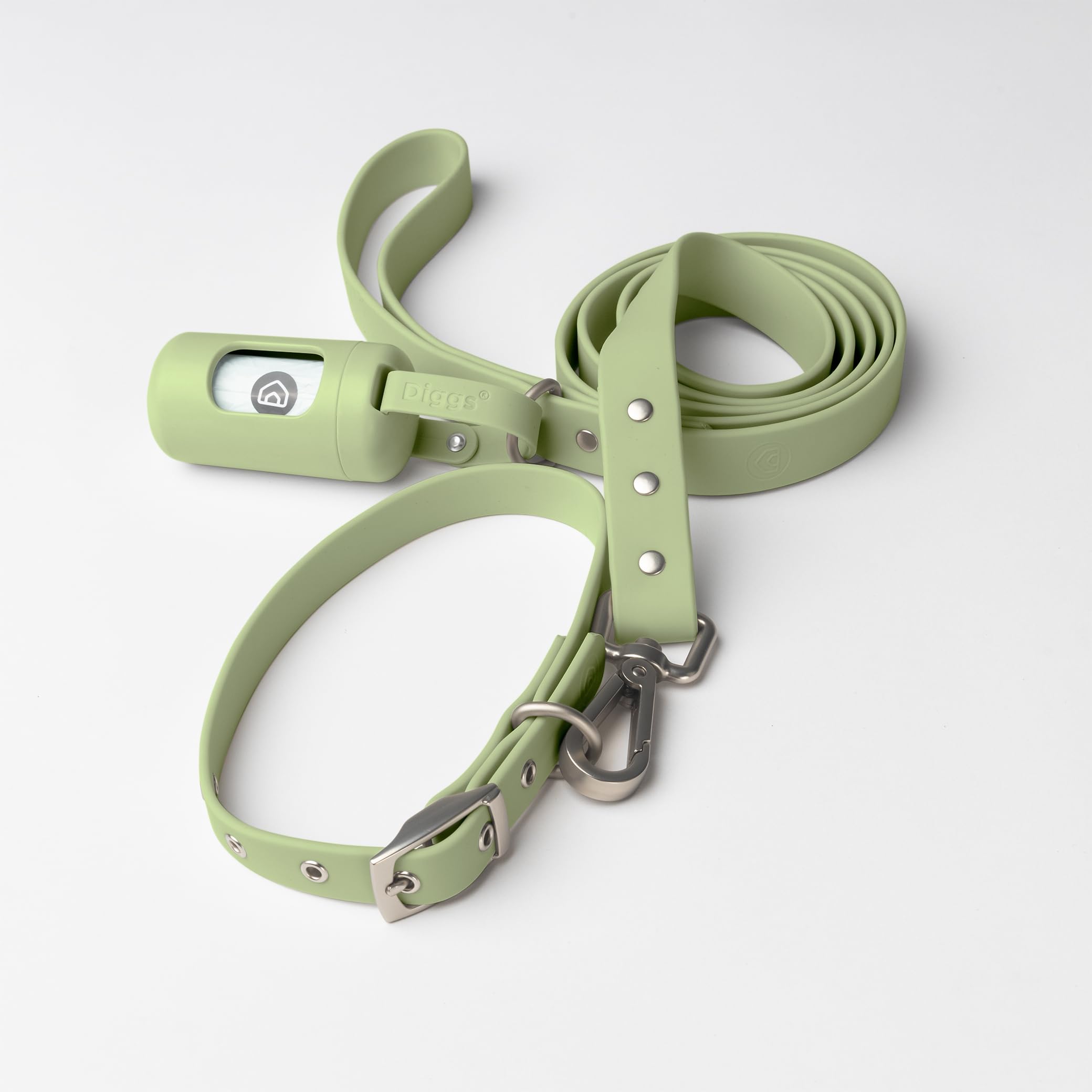 Diggs Dog Poop Bag Dispenser For Leash - Premium Dog Waste Bag Holder With Easy One-Hand Dispensing (Sage)