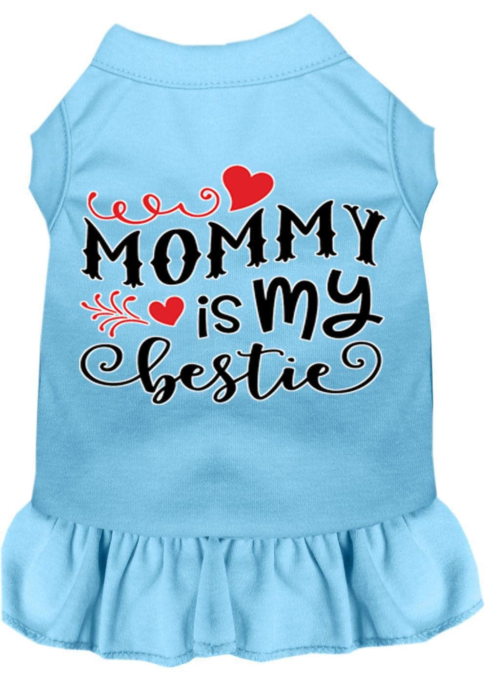 Pet Dog & Cat Dress Screen Printed, "Mommy Is My Bestie" Black W/Red LG (10-14 lbs.)