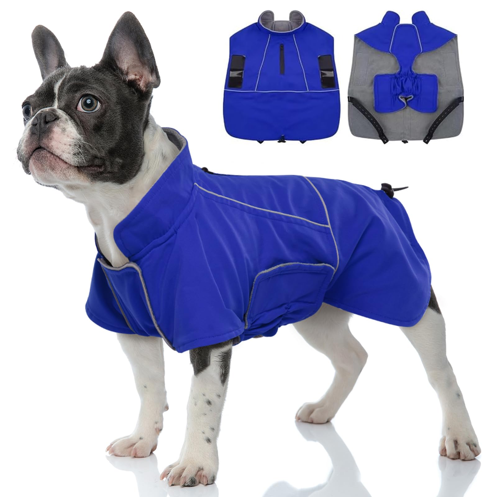 Migohi Dog Snow Jacket - Puffer Coat For Hiking & Camping, Blue, Fits Bulldogs & Shiba Inu