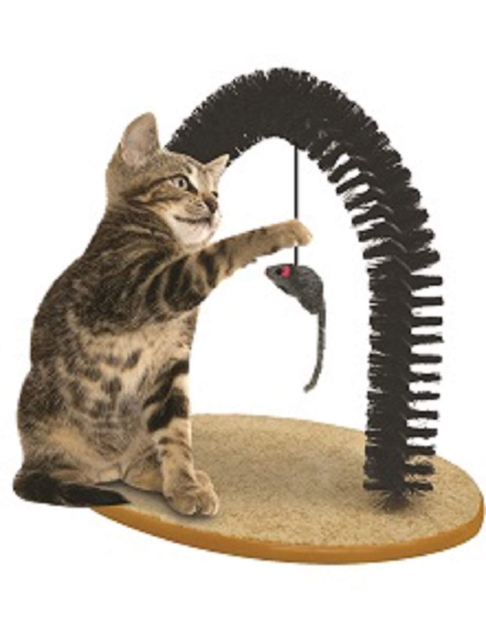 Pet Parade Self-Grooming Playtime Cat Arch - Helps Prevent Hairballs & Controls Shedding - Includes Hanging Toy, Black