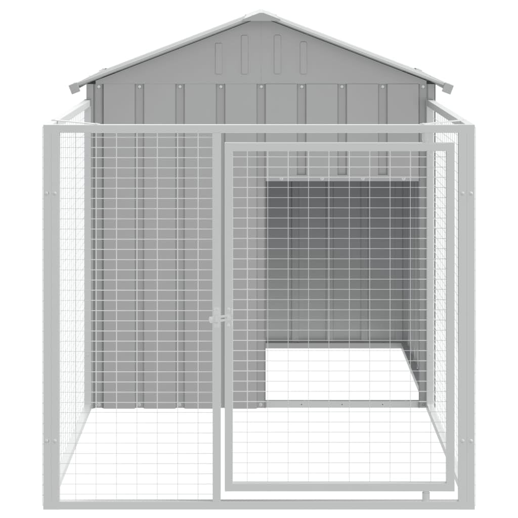 vidaXL Dog House with Extended Run, Versatile and Durable Galvanized Steel Pet Kennel with Protective Roof and Easy Access, Light Gray