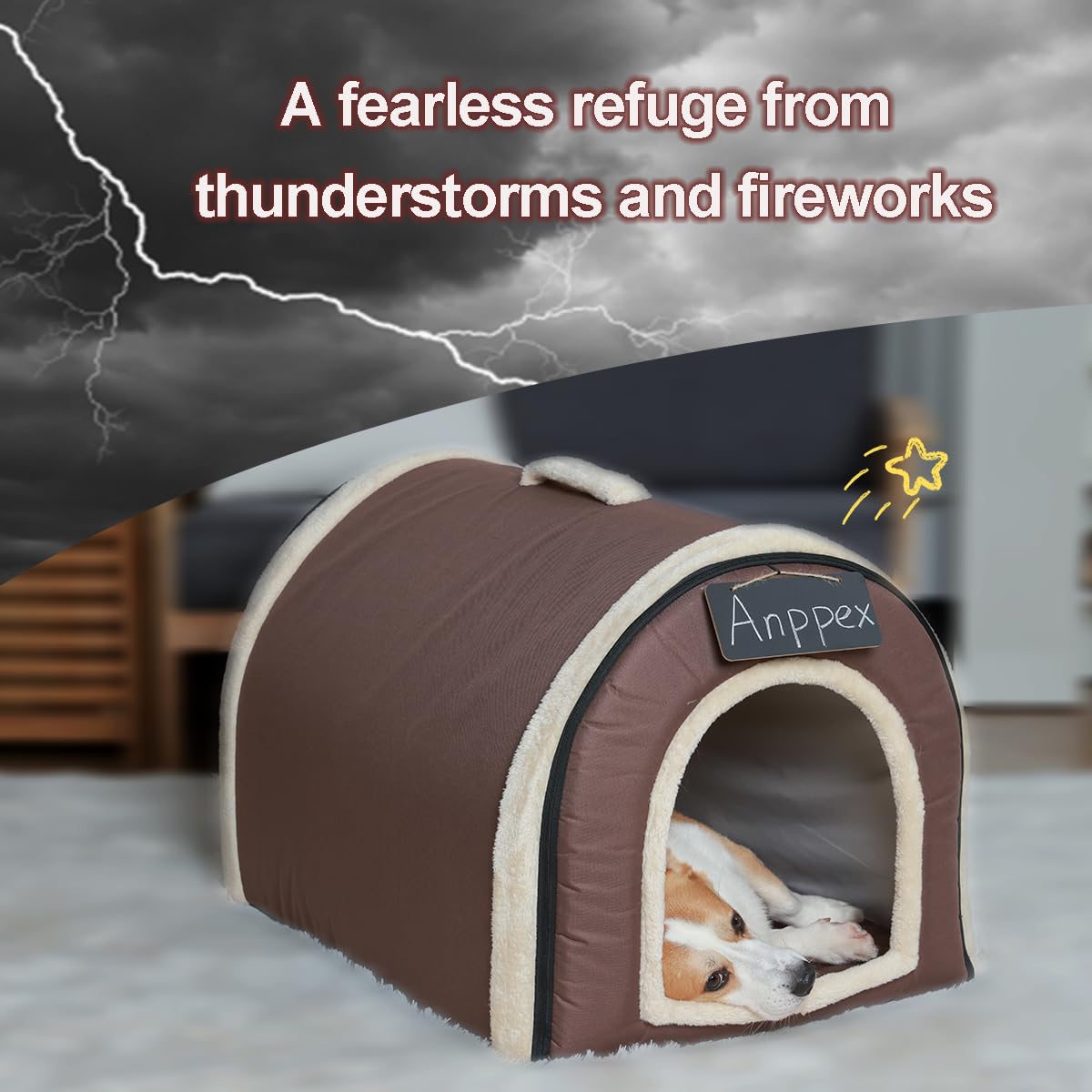 Anppex Large Igloo Dog House Indoor,2Xl Size Dog Cave For Large And Medium Dogs,2-In-1 Washable Covered Dog Bed,Brown