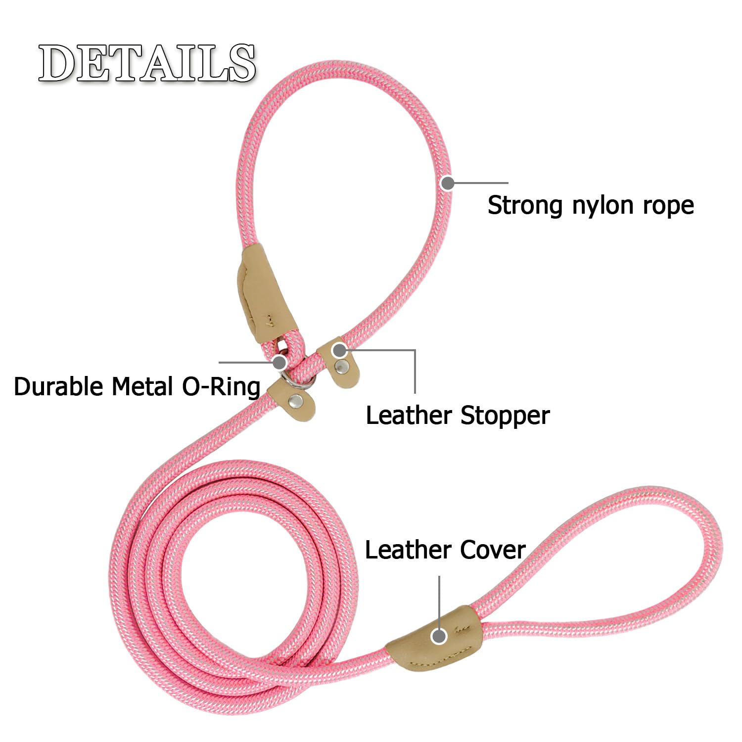 Slip Lead Rope Dog Leash Heavy Duty For Training, Nylon Strong Slip Leads For Dogs 6 Ft X 3/8 Inch, Adjustable Comfortable Train