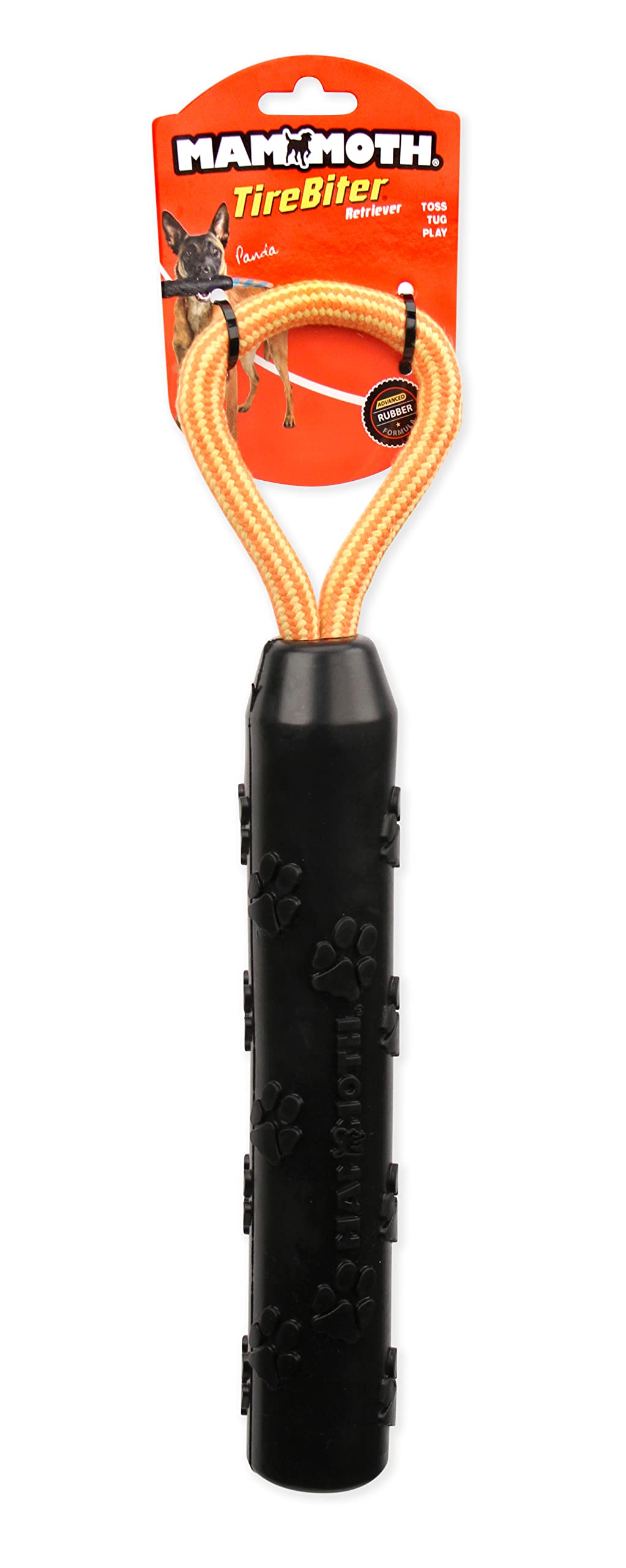 Mammoth Tirebiterii Retriever With Loop Rope Handle - Natural Rubber Dog Toys - Dog Toys For Extra Long Interactive Fetch And Pl