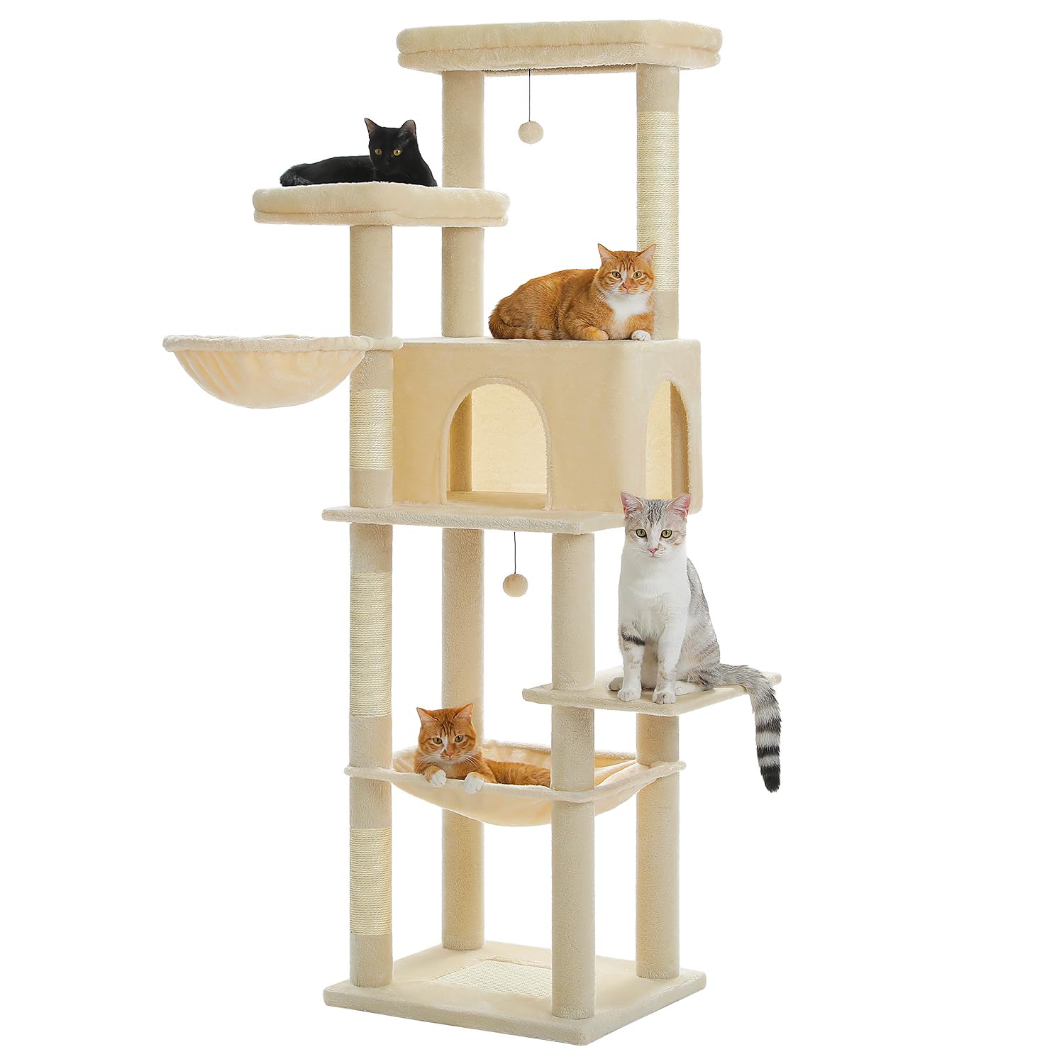 Pawz Road Large Cat Tree, 73 Inches Tall Cat Tower With 1 Large Padded Perch,2 Spacious Hammocks,8 Long Scratching Posts, Xl Plu