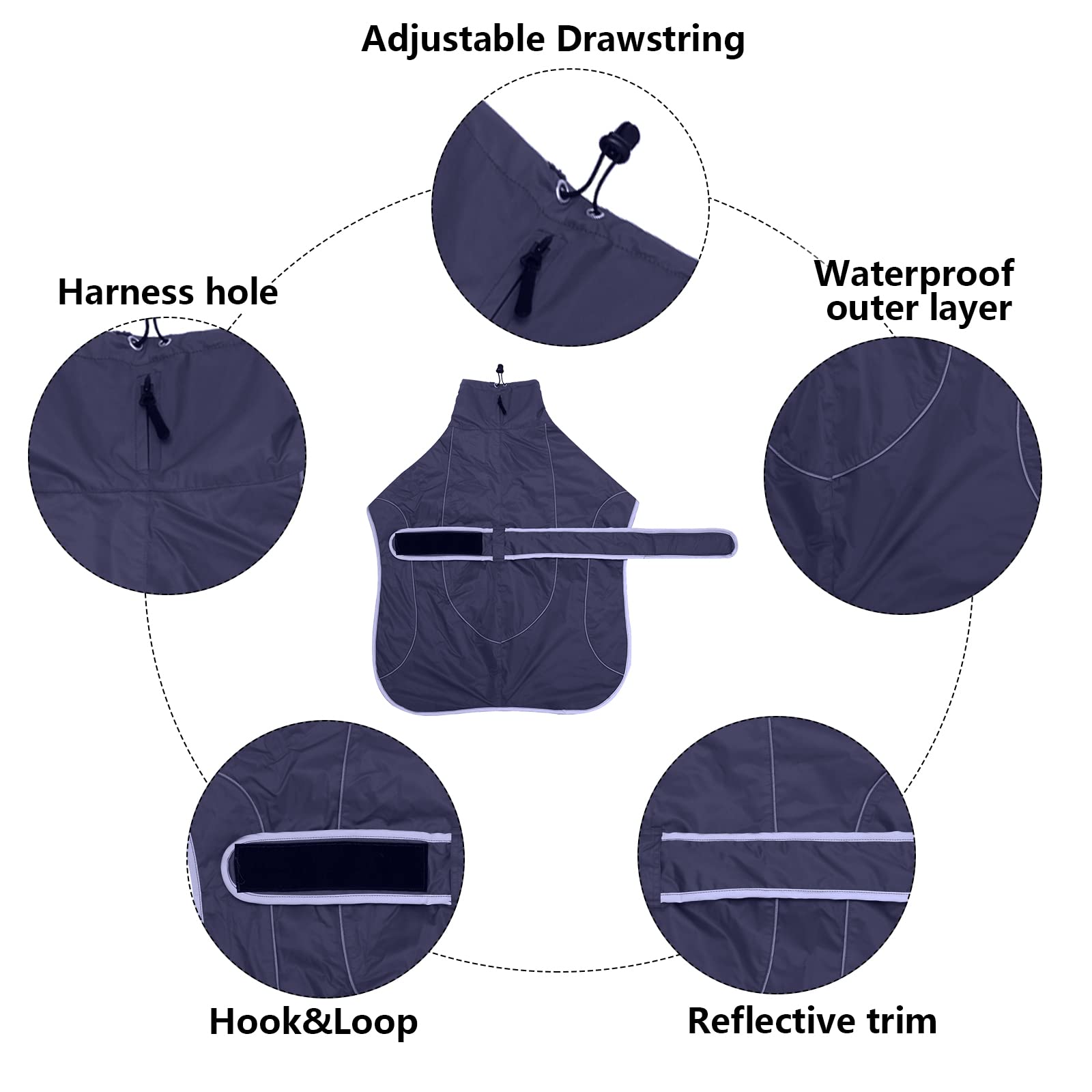 Greyhound Winter Coat, Whippet Coat With Padded Fleece Lining, Water Resistant Dog Jacket With Adjustable Bands And Reflective - Navy - Medium