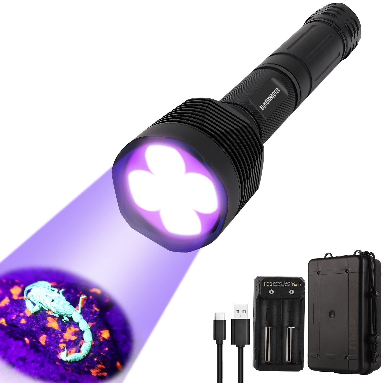 LUMENSHOOTER S5 UV Flashlight, Black Light Flashlight with 5 LEDs, for UV Resin Curing, Rockhounding, Pet Urine Detecting, Scorp