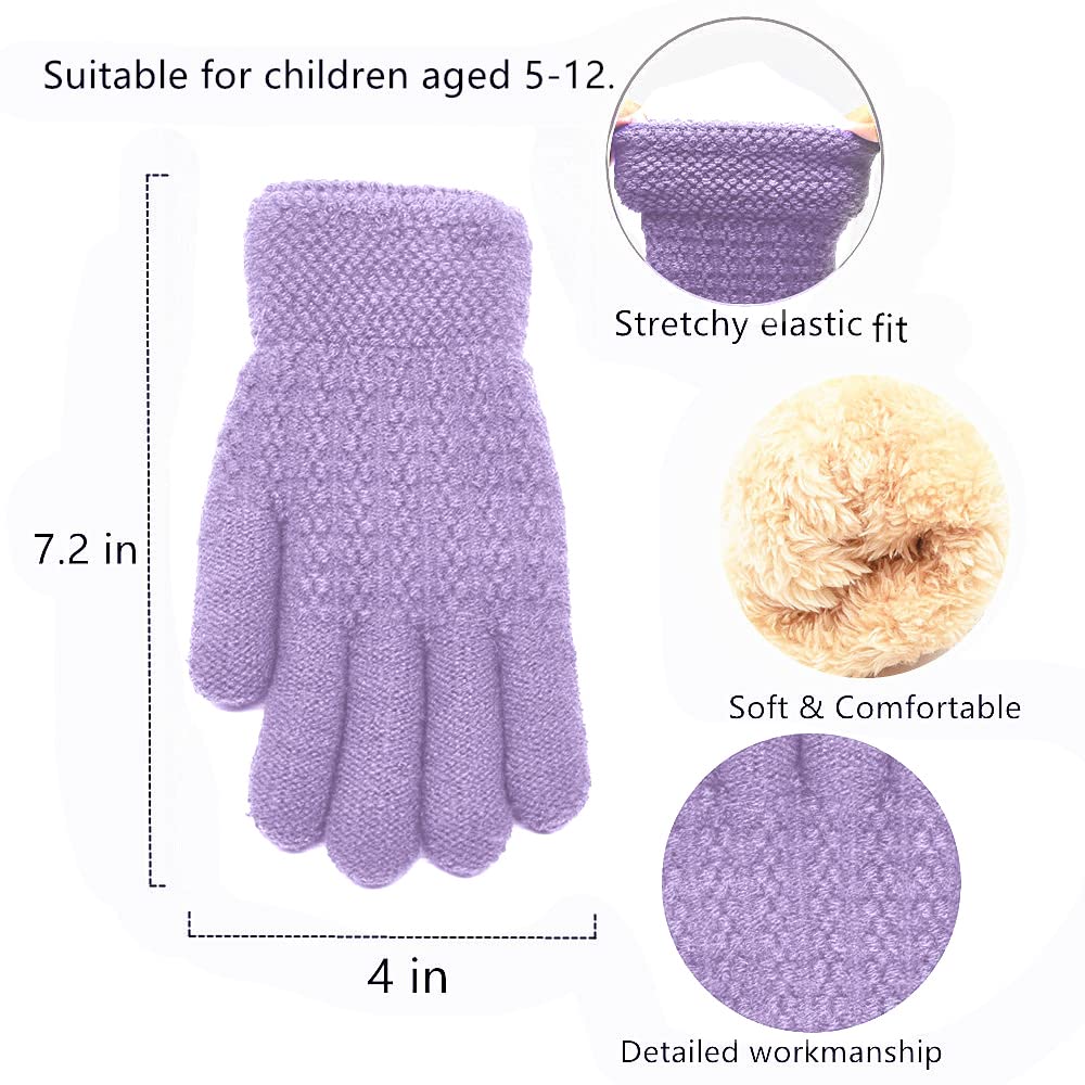 Girls Winter Hat Scarf Gloves Set For Cold Weather, Kids Beanie Hat Infinity Scarf Knitted Gloves Sets Purple Knit Thick Warm Fl