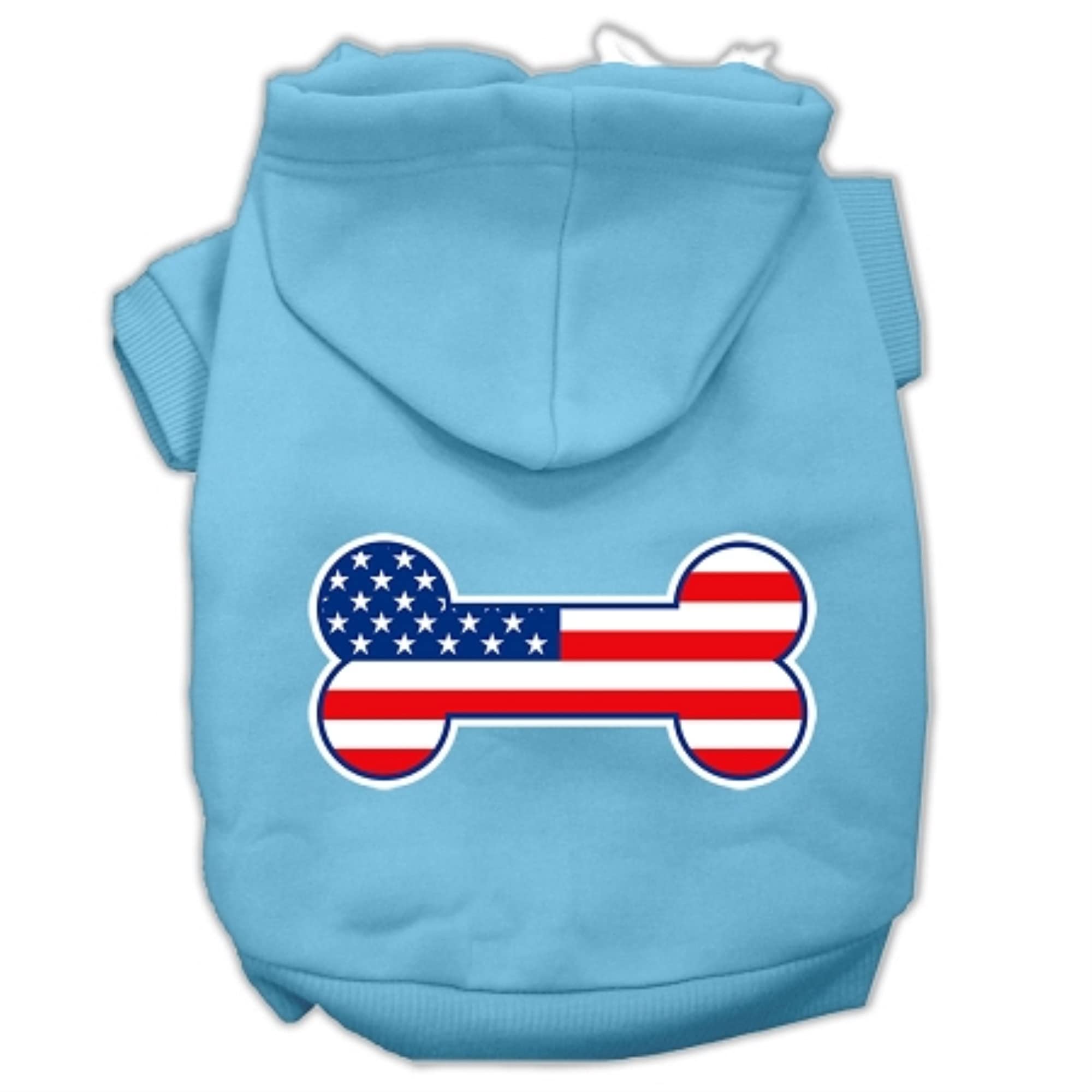 Pet Dog & Cat Hoodie Screen Printed, 'Bone Shaped American Flag' Baby Blue 2Xl (20-25 Lbs.)