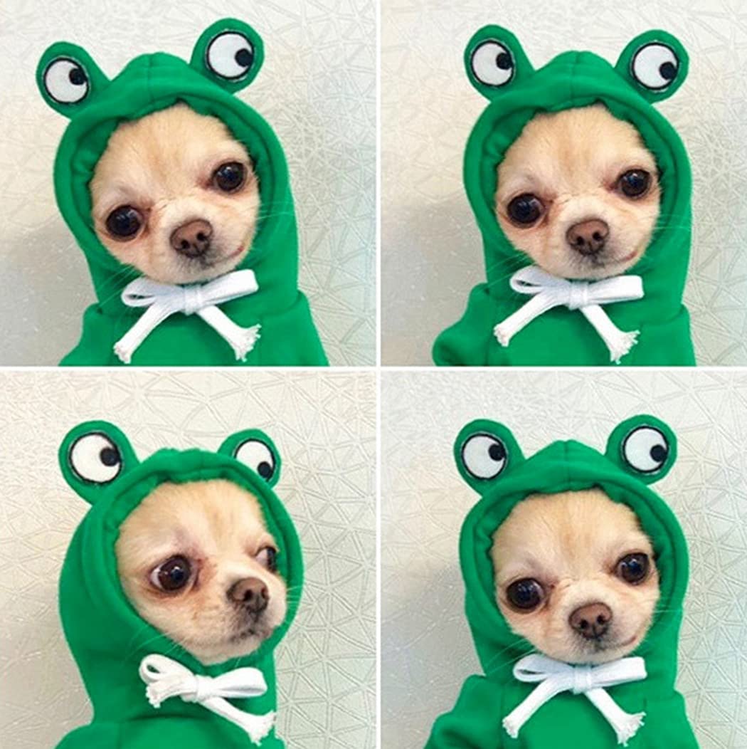Xiaoyu Pet Clothes Dog Hoodies Warm Sweatshirt Coat Puppy Autumn Winter Apparel Jumpsuit With Eye Hood, Frog, Xl