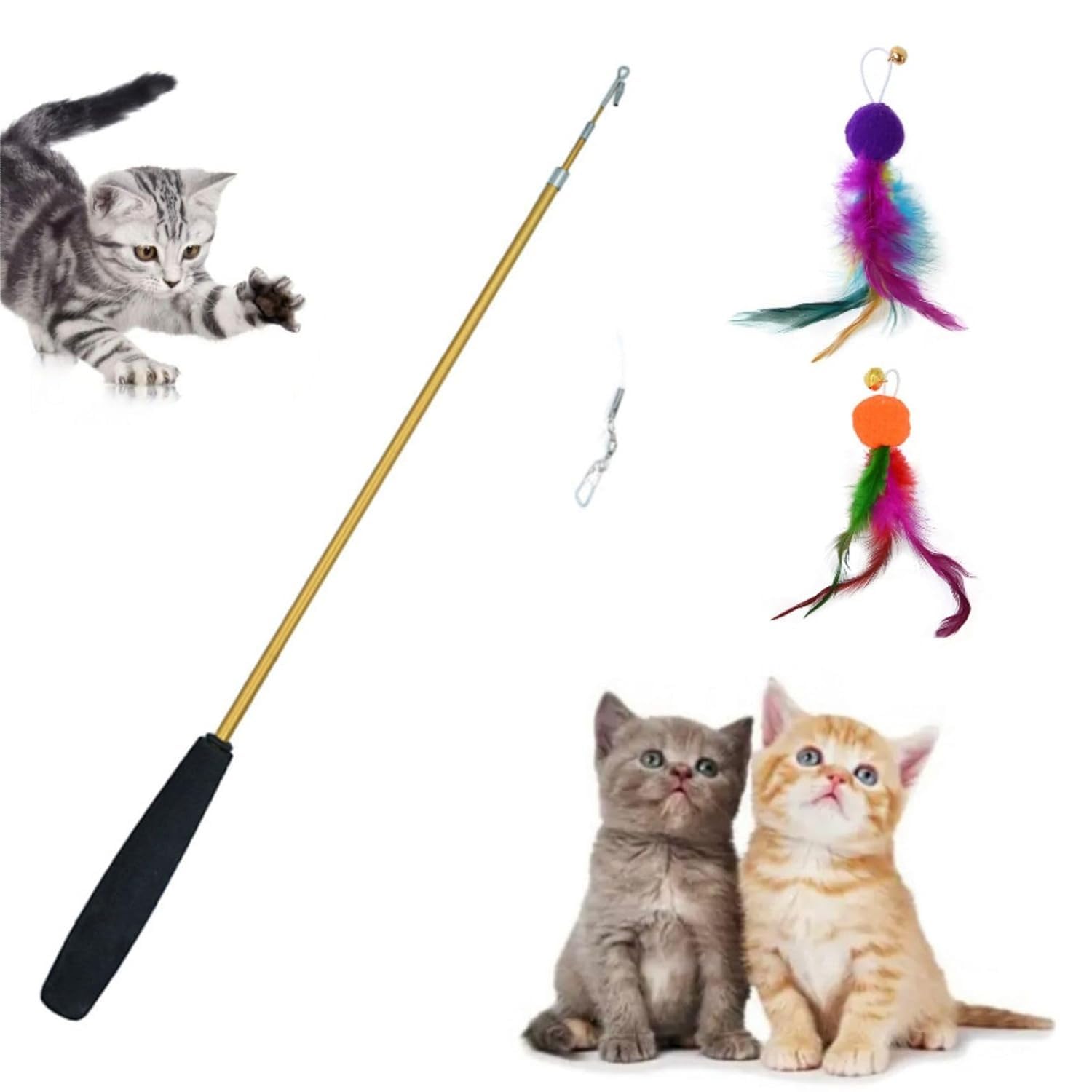 Zigzap Cat Toys  Interactive Toy Set With Retractable Teaser Wands And Feather  Activity Toys To Exercise Cats And Kittens (1