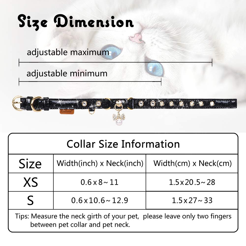 Petshome Cat Collar, Dog Collar, [Bling Rhinestones] Pu Leather Adjustable Pet Collar With Luxury Pendant For Cat And Small Dog Extra Small Black
