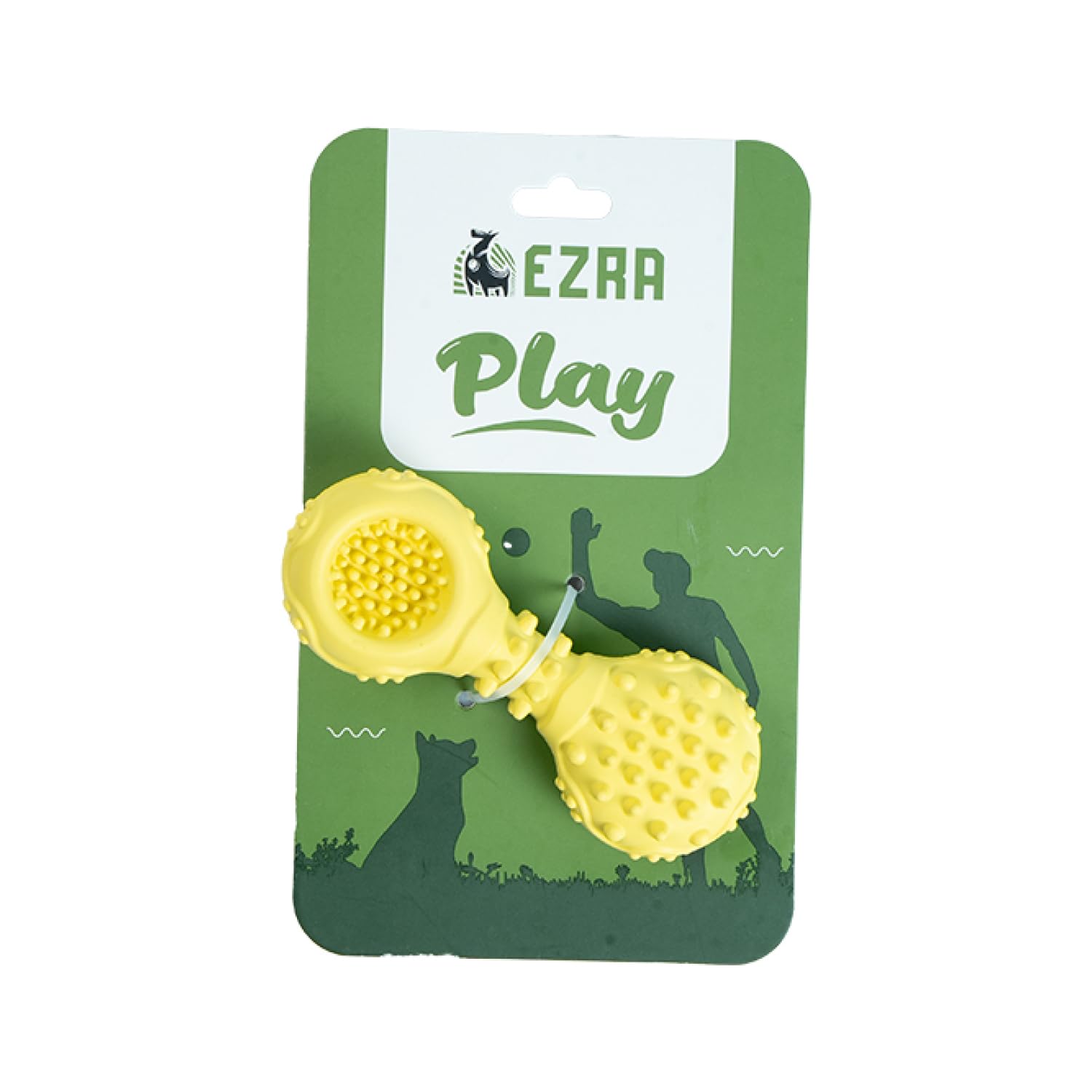 Ezra Play Rubber Spiky Dumbbell Dog Chew Toy  Yellow | Durable NonToxic Rubber, Textured For Dental Health | Interactive Fetch