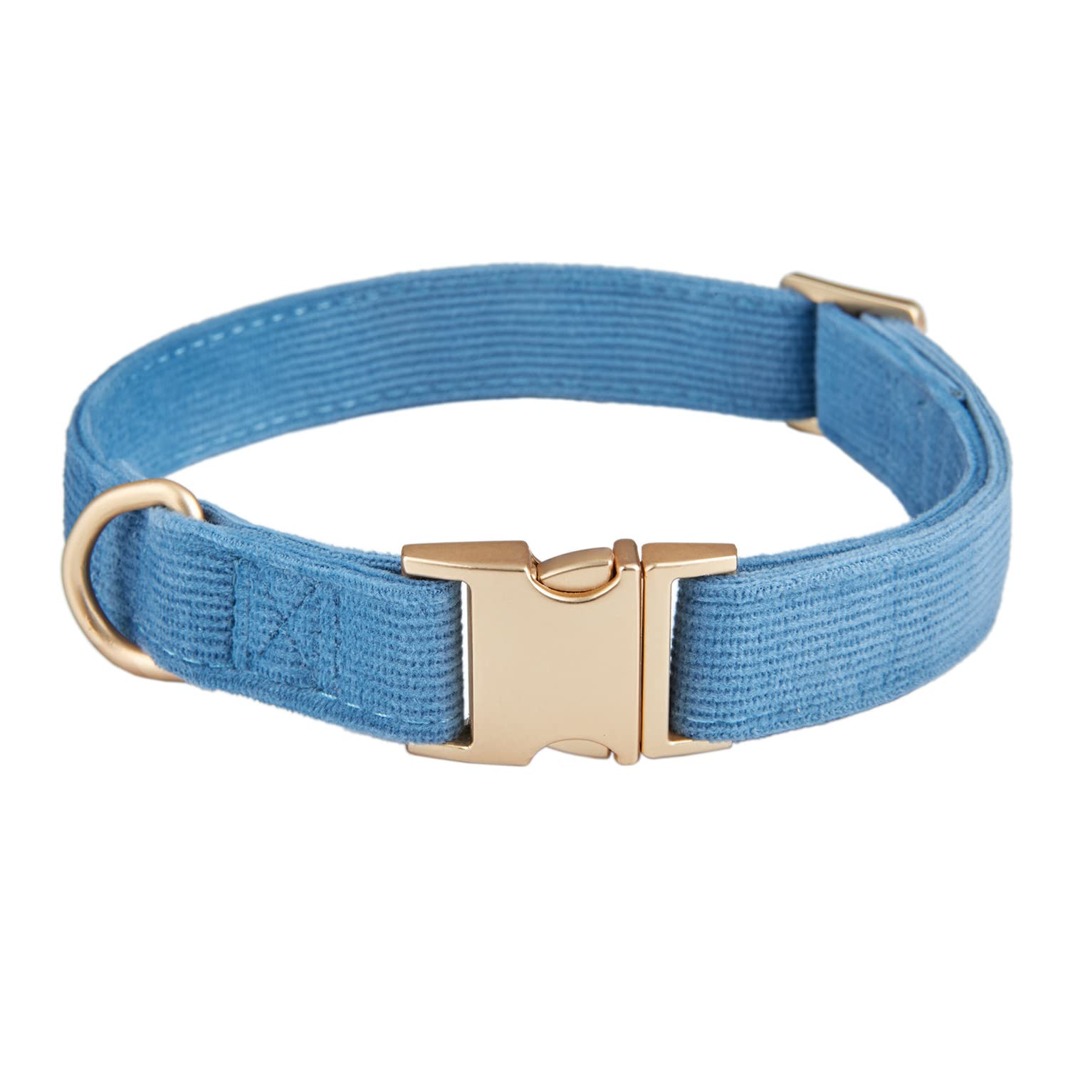 Petiry Soft Corduroy Fibric Dog Collar with High Grade Metal Buckle, for Large Dogs.(Blue,Large:17-26'')