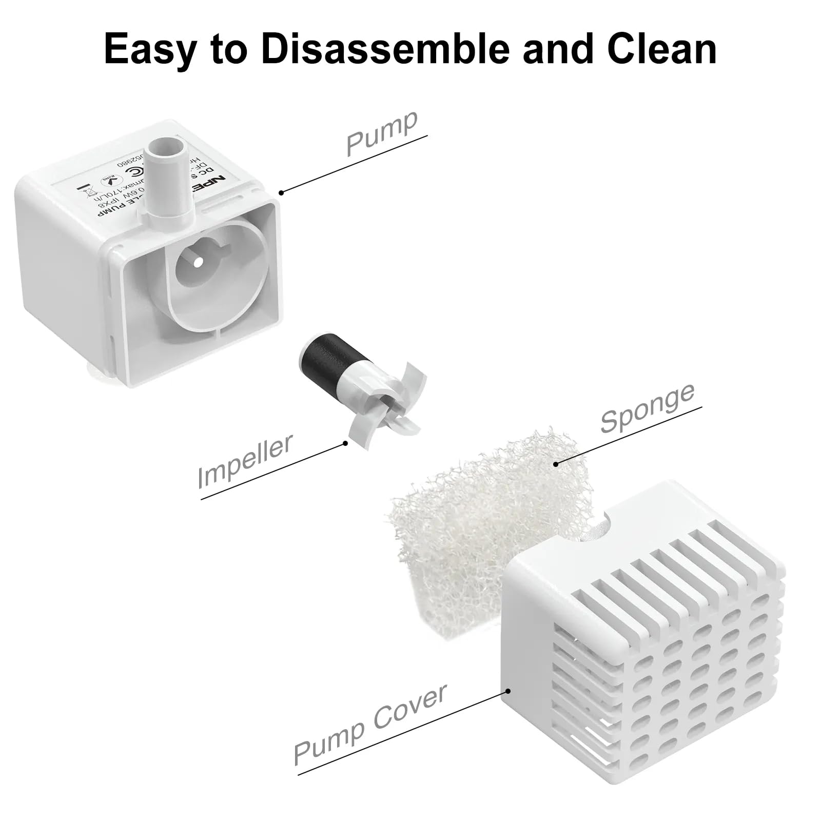 Npet Pet Water Fountain Auto Shut-Off Pump With Led Light For Wf020/Wf050 Cat Fountain