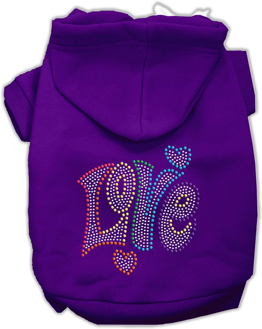 Pet, Dog & Cat Hoodie Rhinestone, 'Technicolor Love' Purple Sm (3-6 Lbs.)