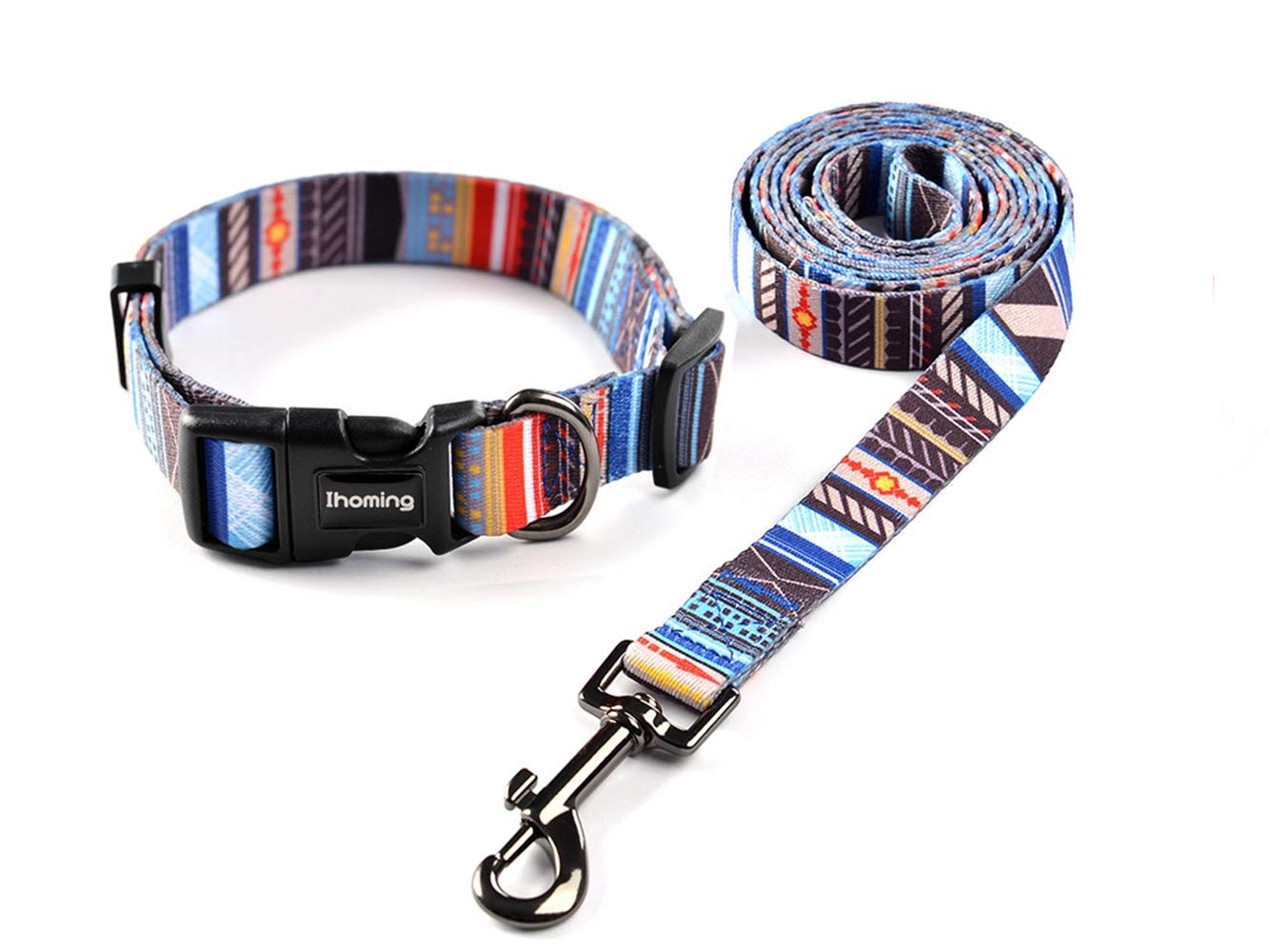 Ihoming Dog Collar And Leash Set For Daily Outdoor Walking Running Training, Splicing Design For Medium Boys Girls Dogs Cats Pet