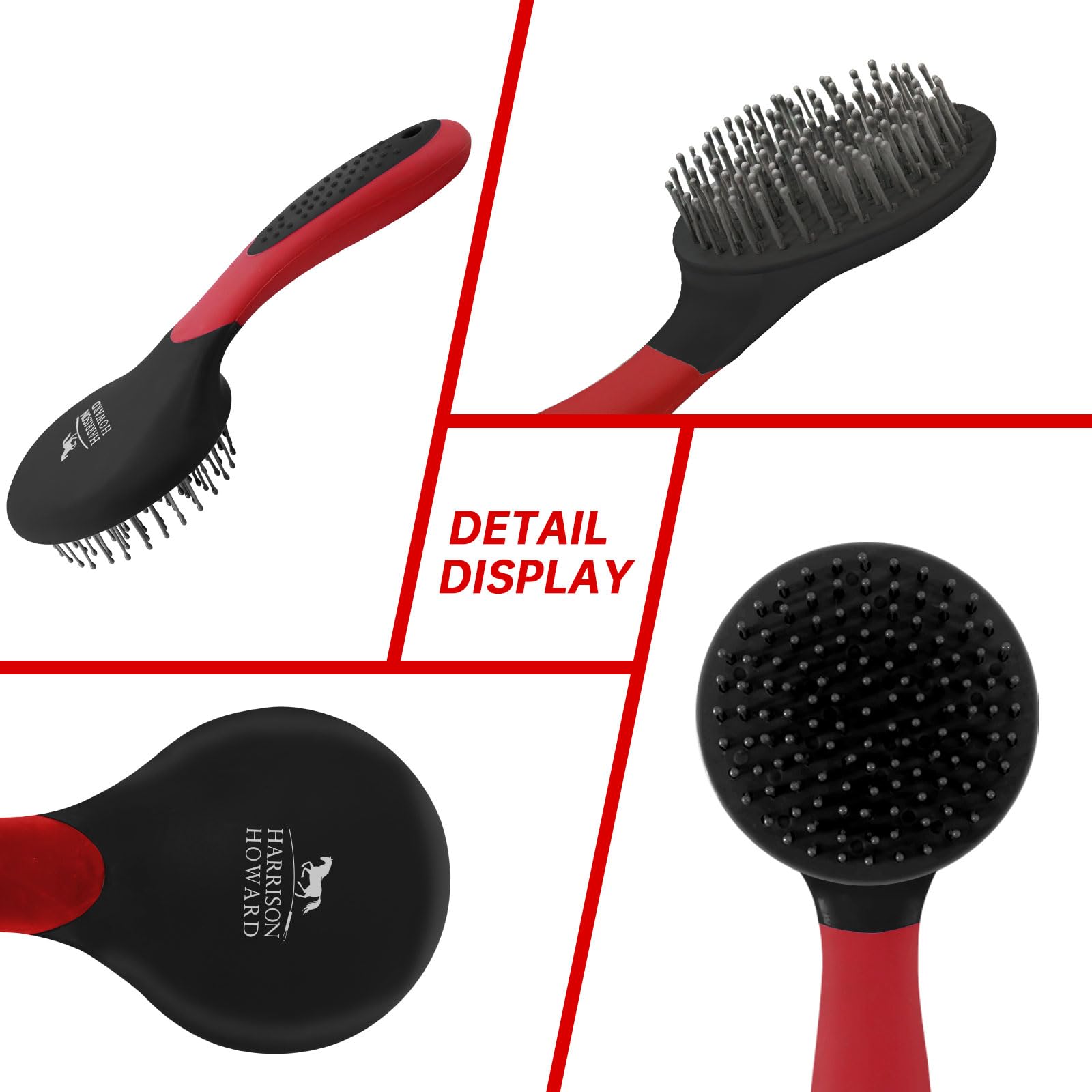 Harrison Howard Horse Mane And Tail Brush Horse Professional Grooming Brush Equestrian Detangler Non-Slip Brush Red