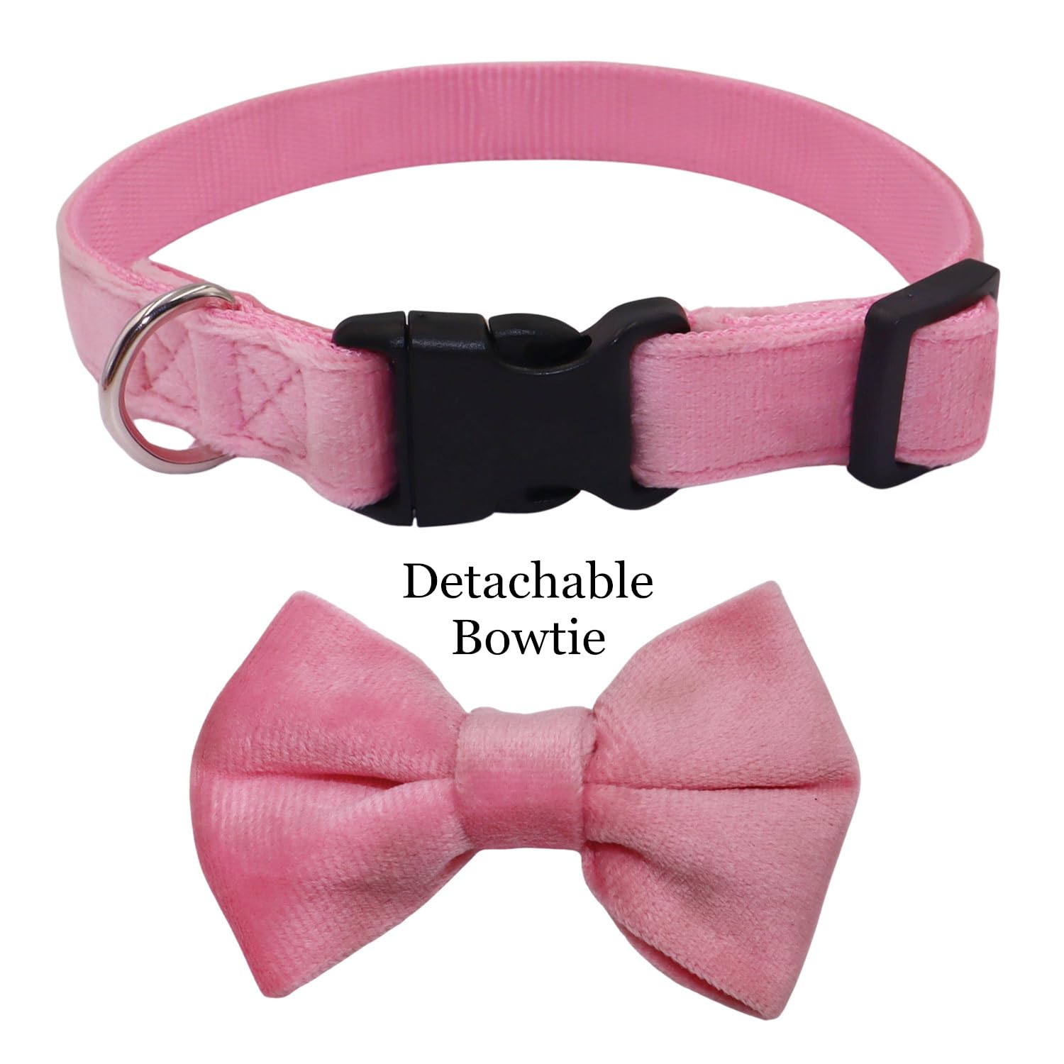 Wdpaws Dog Collar With Bowtie Soft Velvet Material With Quick Release Buckle For Large Dogs (Pink, L)