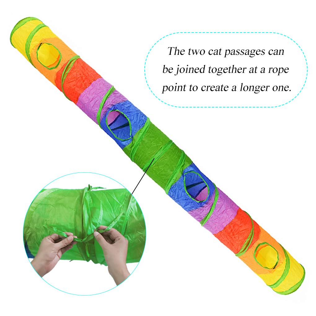 Andiker Cat Tunnel for Indoor Cats, 45  Long Rainbow Collapsible Kitten Tube with a Fun Ball and 2 Holes Cat Play Tunnel, Rabbit