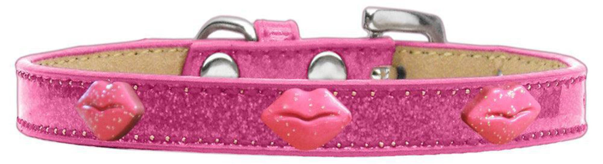 Dog, Puppy & Pet Widget Ice Cream Collar, &quot;Pink Glitter Lips&quot; Gold 16