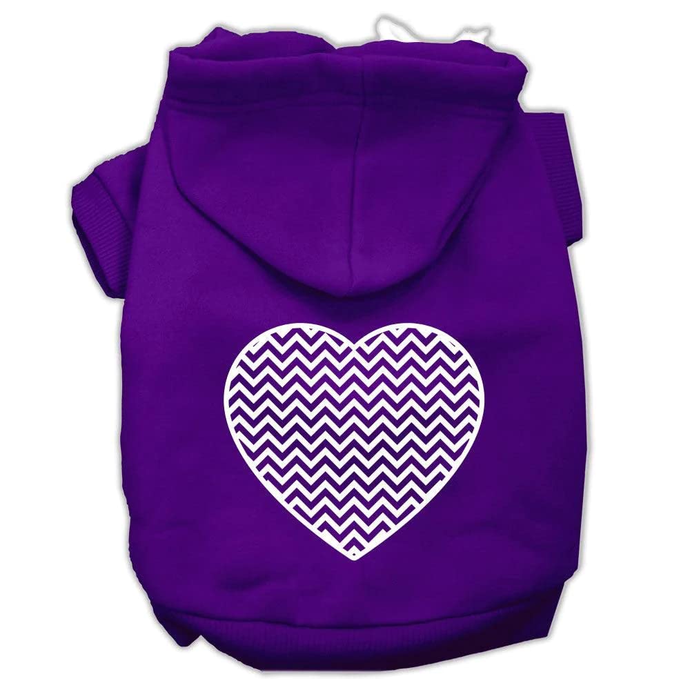 Pet Dog & Cat Hoodie Screen Printed, 'Chevron Heart' Purple Xs (0-3 Lbs.)