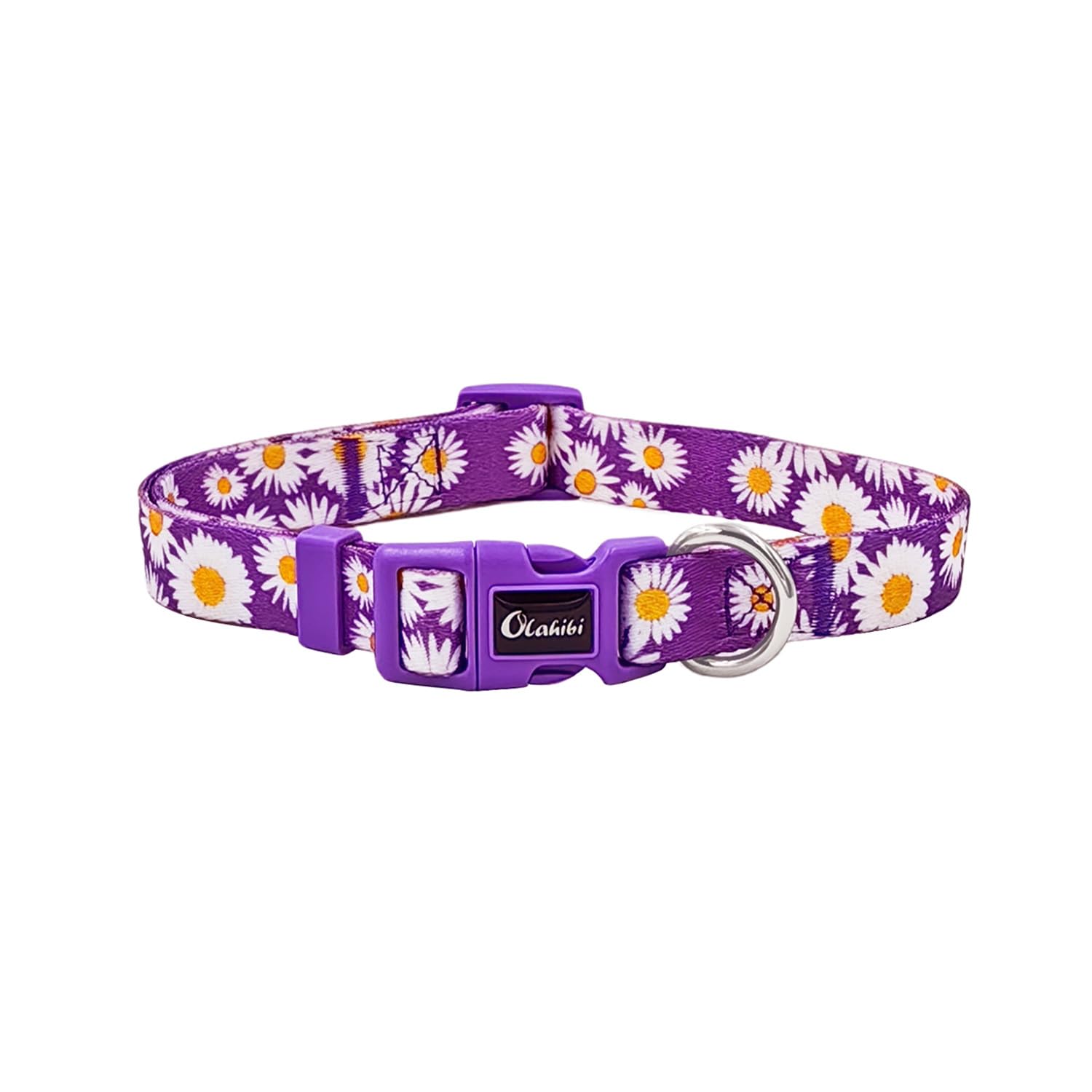 Olahibi Dog Collar And Leash Set, Cute Daisy Pattern, Polyester Material, 5Ft Leash, For Puppy Dogs.(Extra Small,Purple Daisy)