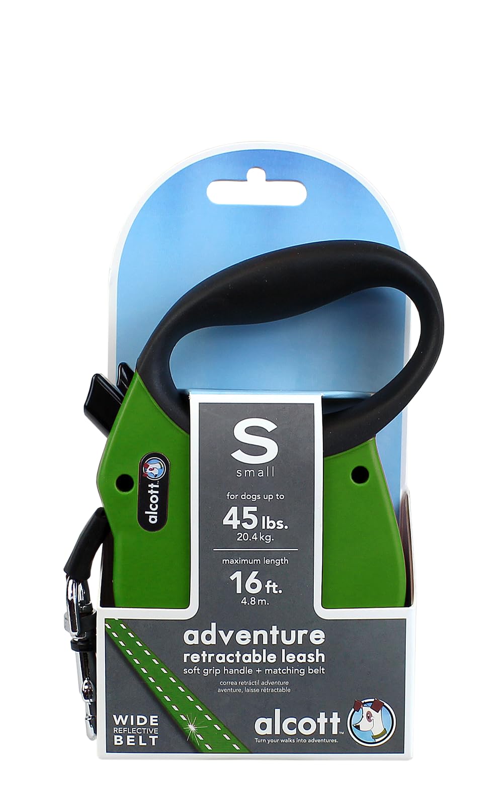 Alcott Adventure Retractable Leash, Small, Green
