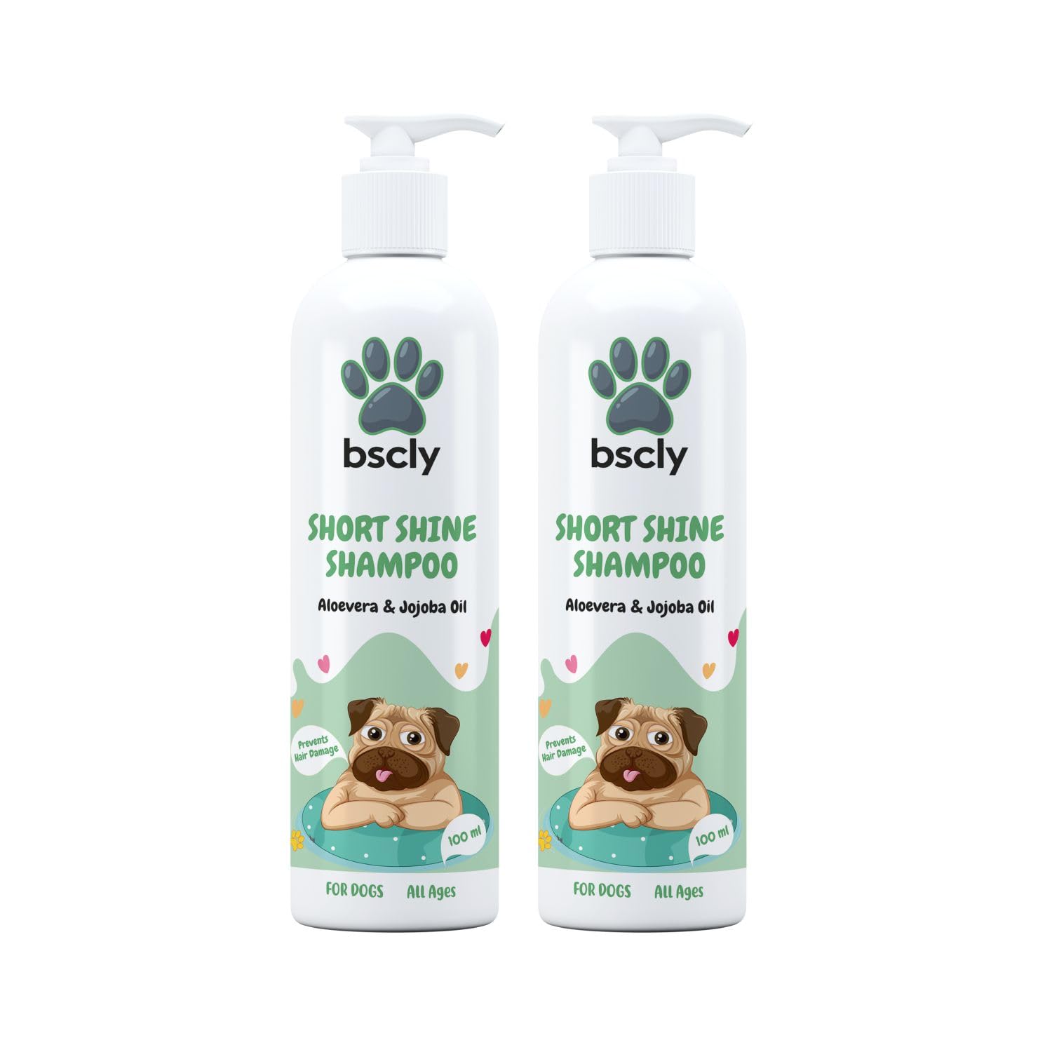 Bscly Short Shine Dog Shampoo - Ticks & Fleas Prevention - Enriched With Chamomile, Aloe And Coconut Oil - Moisturizes & Heals S