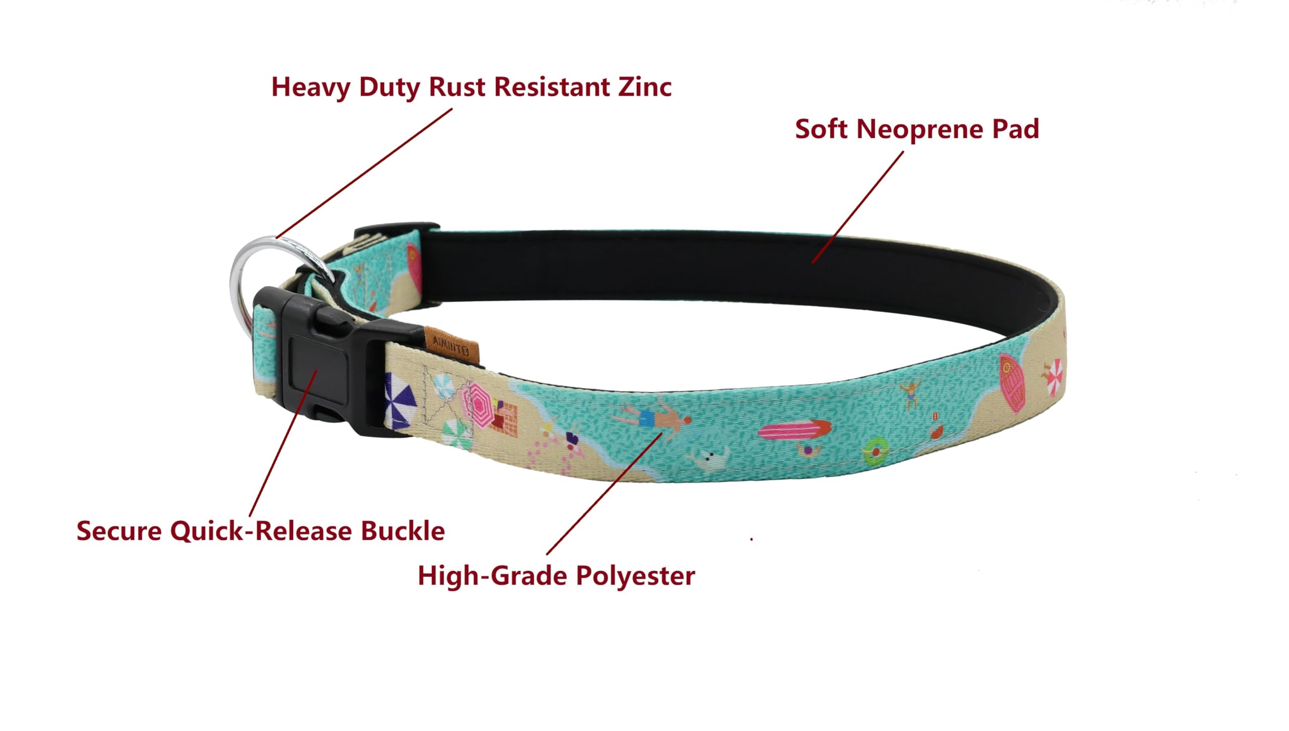 Aiminto Dog Collar, Cute Holiday In Beach Pattern, Neoprene Padded And Adjustable Collar With Quick Release Buckle, Reinforced S