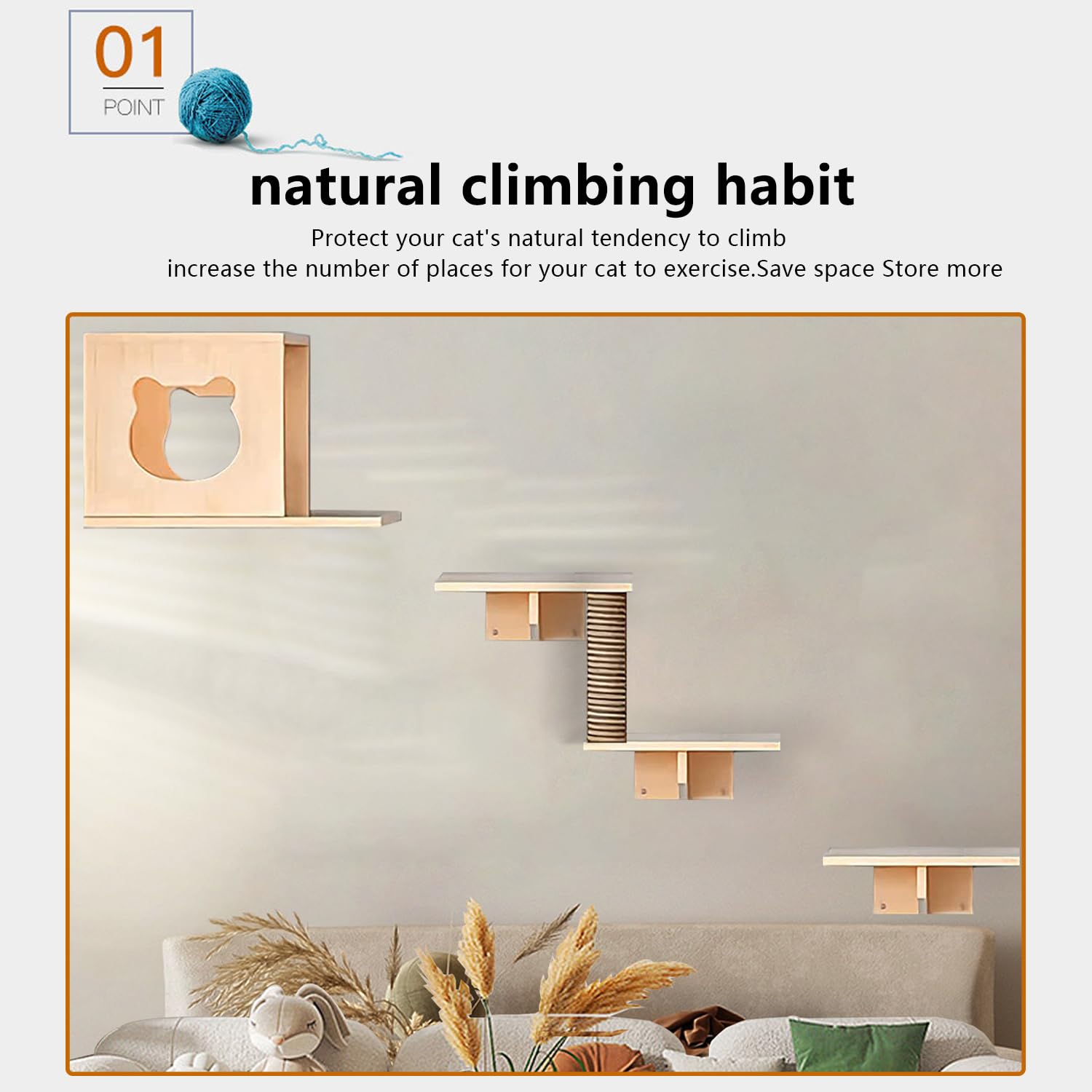 Cat Wall Shelves, Cat Wall Furniture, Cat Shelves And Perches For Wall, Cat Wall Steps Set With 1 Cat Condos House, 3 Cat Perche