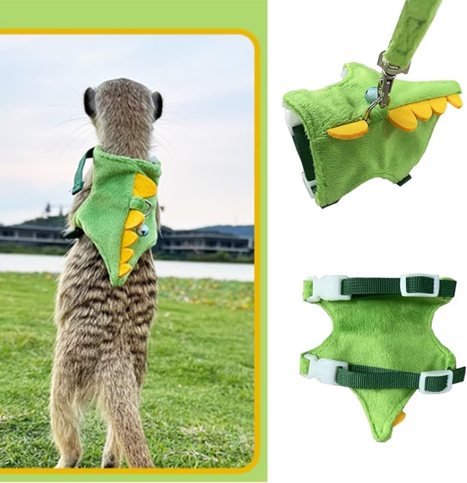 Mqqylbhds Ferret Harness And Leash Set Small Animals Vest Harness With Safe Bell Dinosaur Shaped Walking Clothes For Baby Rabbit