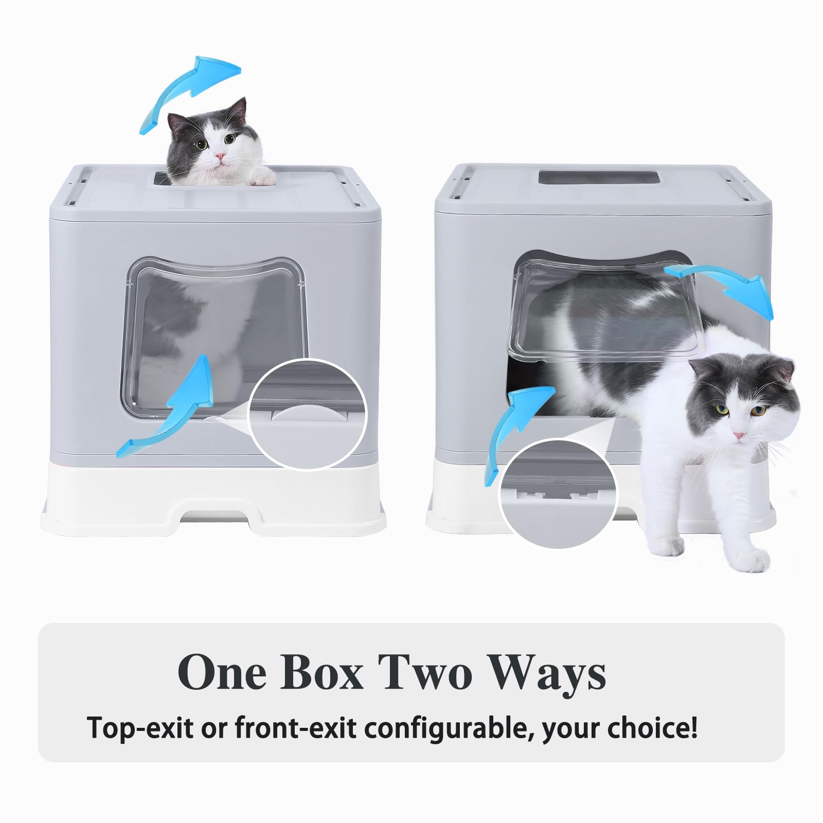 Bolux Foldable Cat Litter Box With Lid, Extra Large Litter Box With Cat Litter Scoop, Drawer Type Cat Litter Pan Easy To Scoop & Low Tracking (Grey Xl)