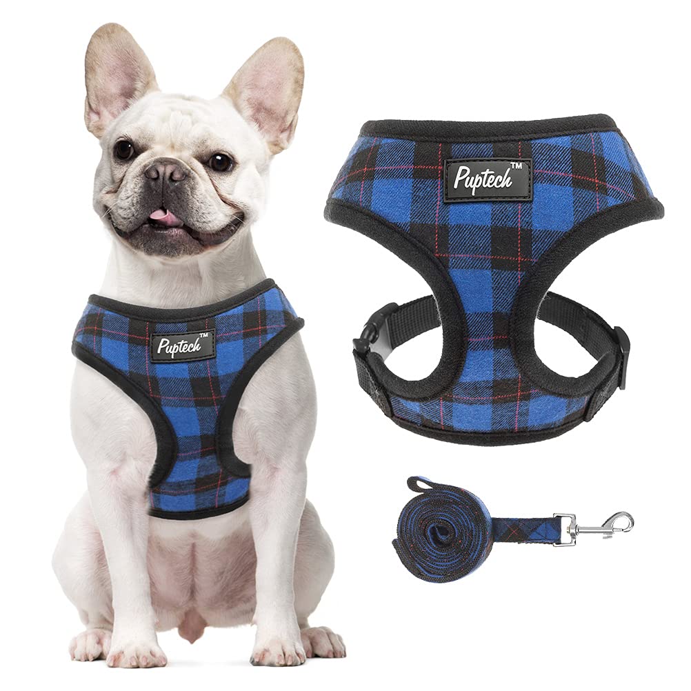Pupteck Soft Mesh Dog Harness And Leash Set Pet Puppy Cat Comfort Padded Vest No Pull Harnesses, Navy Blue, Xs