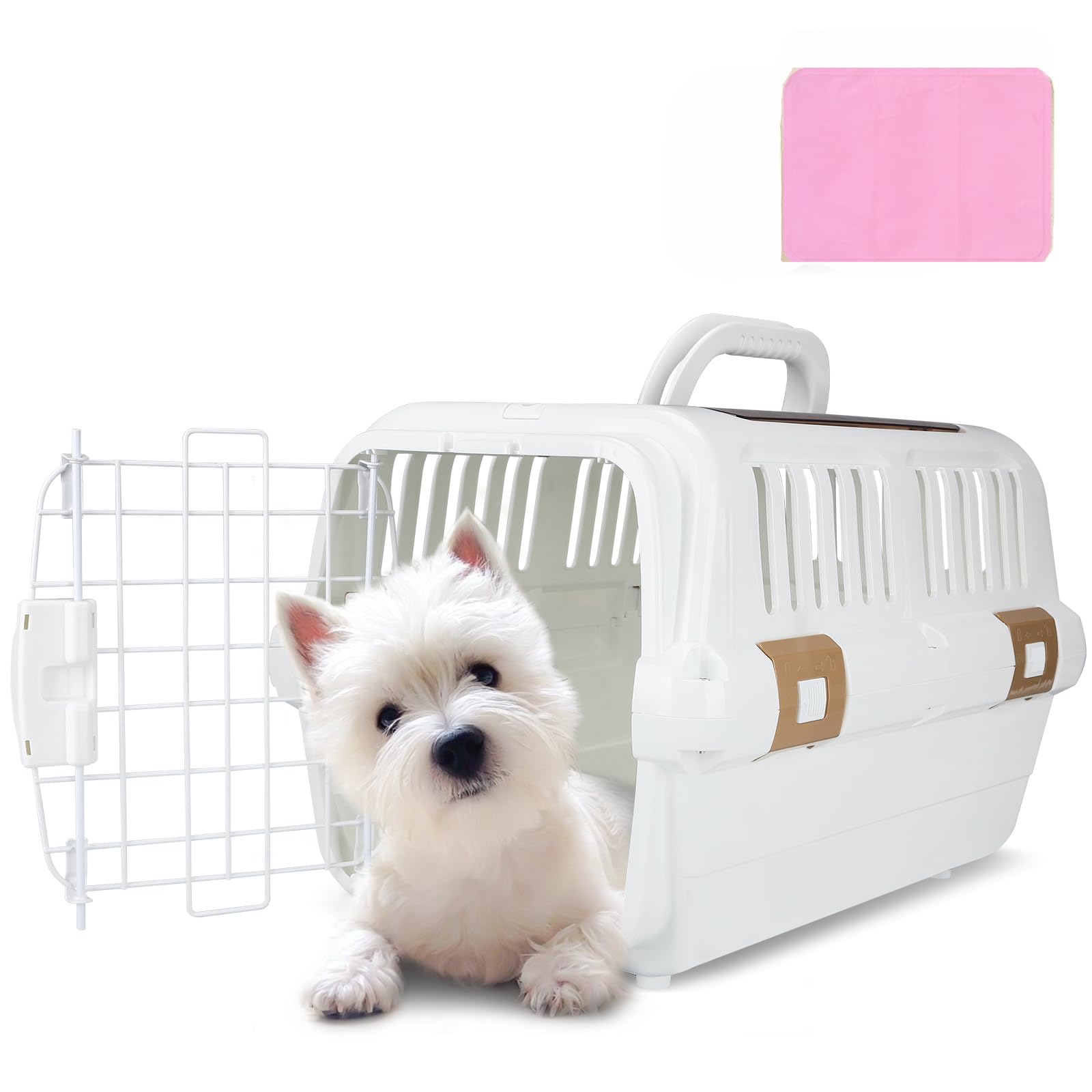 Hard-Sided Plastic Dog and Cat Kennel,Two-Door Pet Carrier, Plastic Wire Door, Top or Front Loading,Pets up to 22LBS,Fully Breat