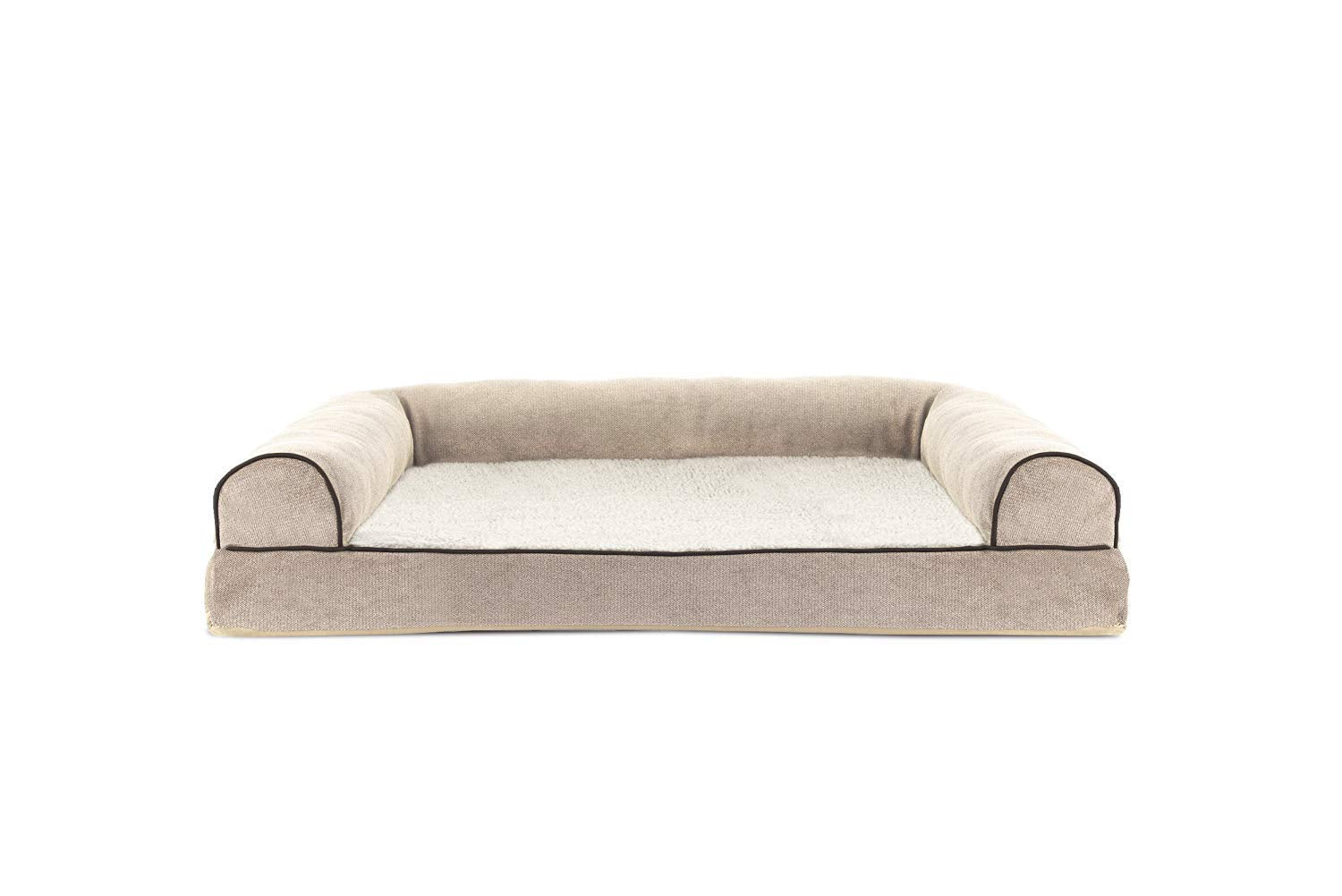 Furhaven Cooling Gel Dog Bed for Large/Medium Dogs w/ Removable Bolsters & Washable Cover, For Dogs Up to 55 lbs - Sherpa & Chen
