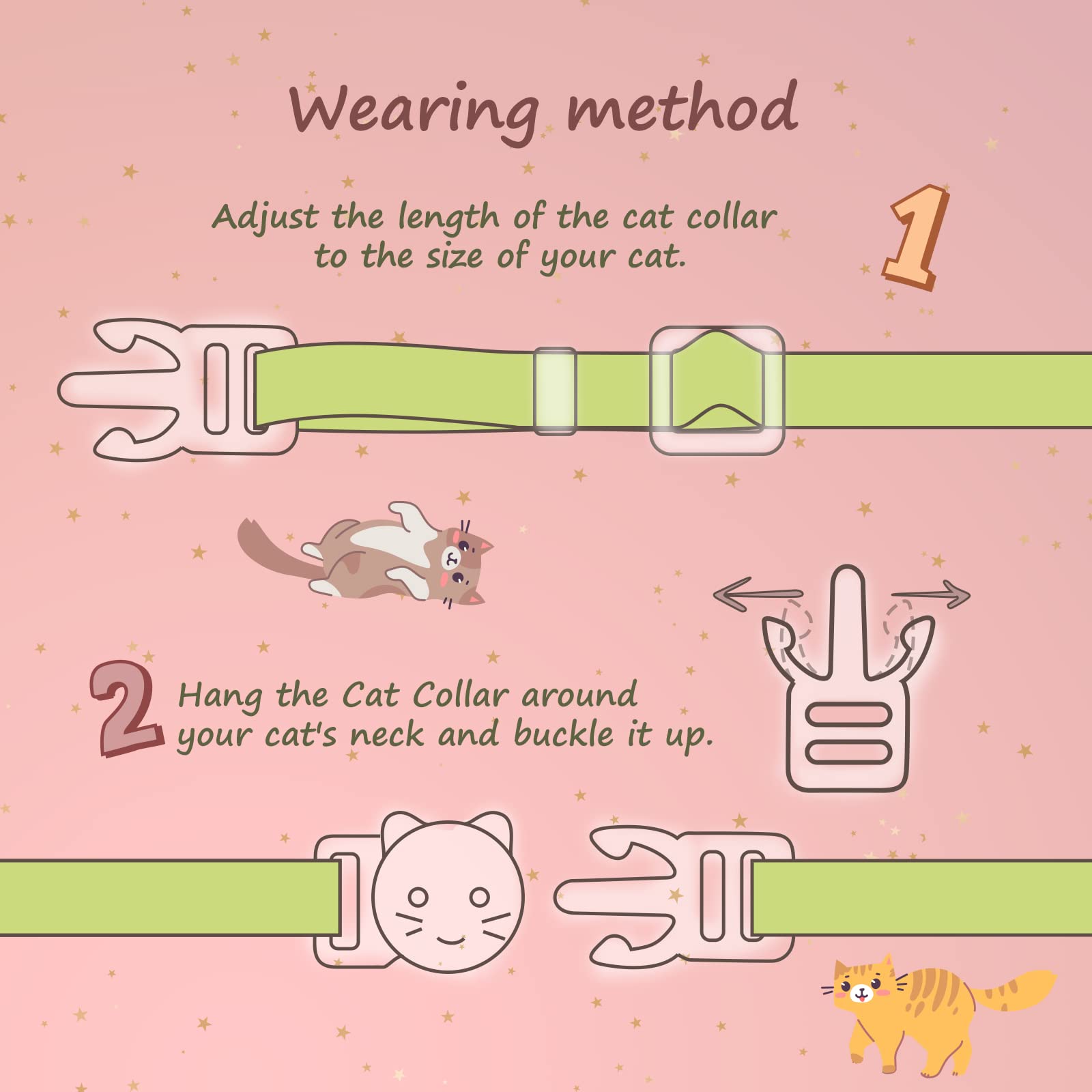 2 Pack Cotton Breakaway Cat Collar With Bell,Green & Blue White Snowflake Pendant Cute Cat Collar Kitten Collar,Ideal For Girl C