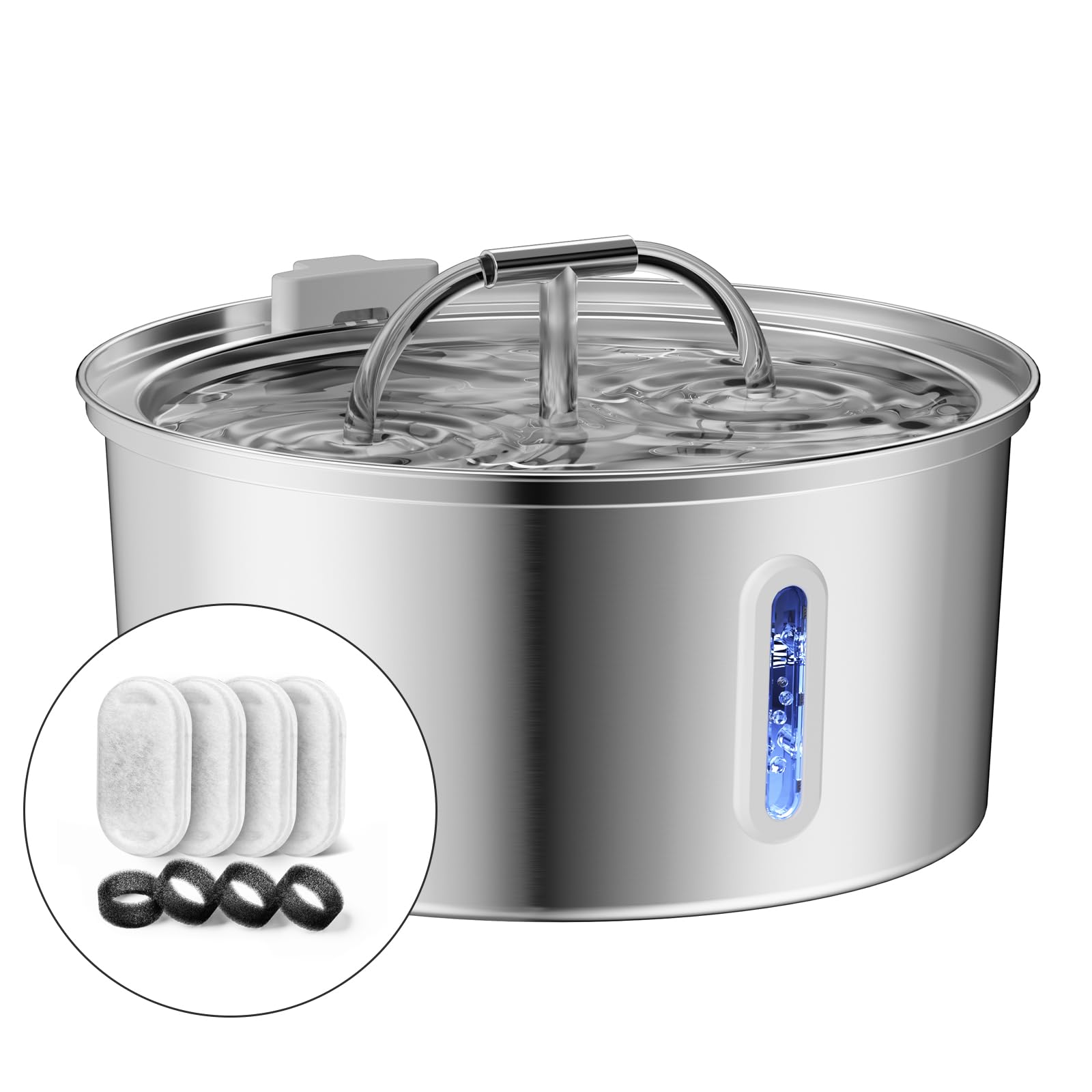 Cat Water Fountain Stainless Steel, 3.2L/108Oz Pet Water Fountain For Drinking,Automatic Metal Dog Water Fountain With 4 Filters