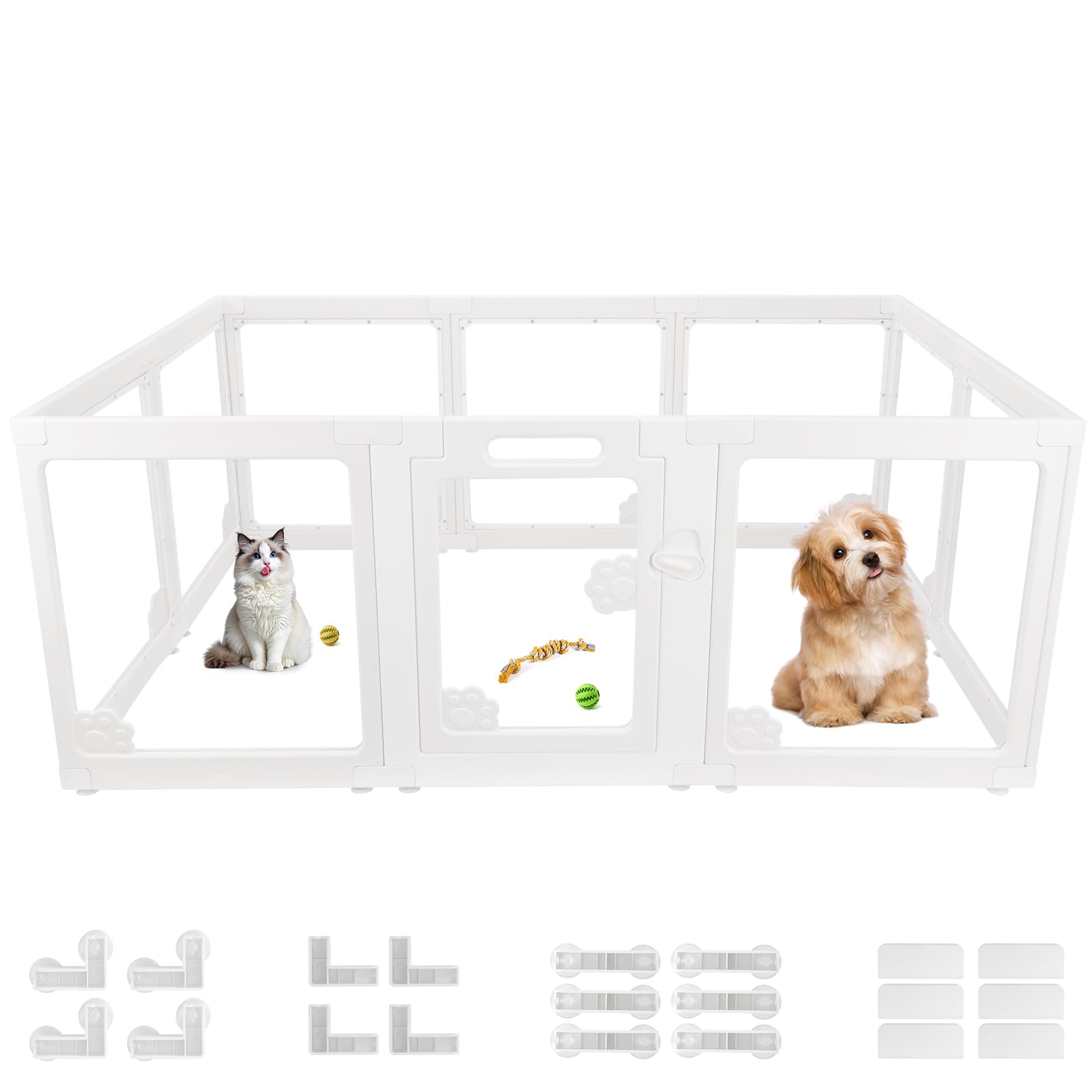 Bumubi Dog Playpen Clear Acrylic Plastic For Puppy Cat Rabbit Transparent Pet Pen Puppy Playpen Indoor Easy Assemble Foldable Wh
