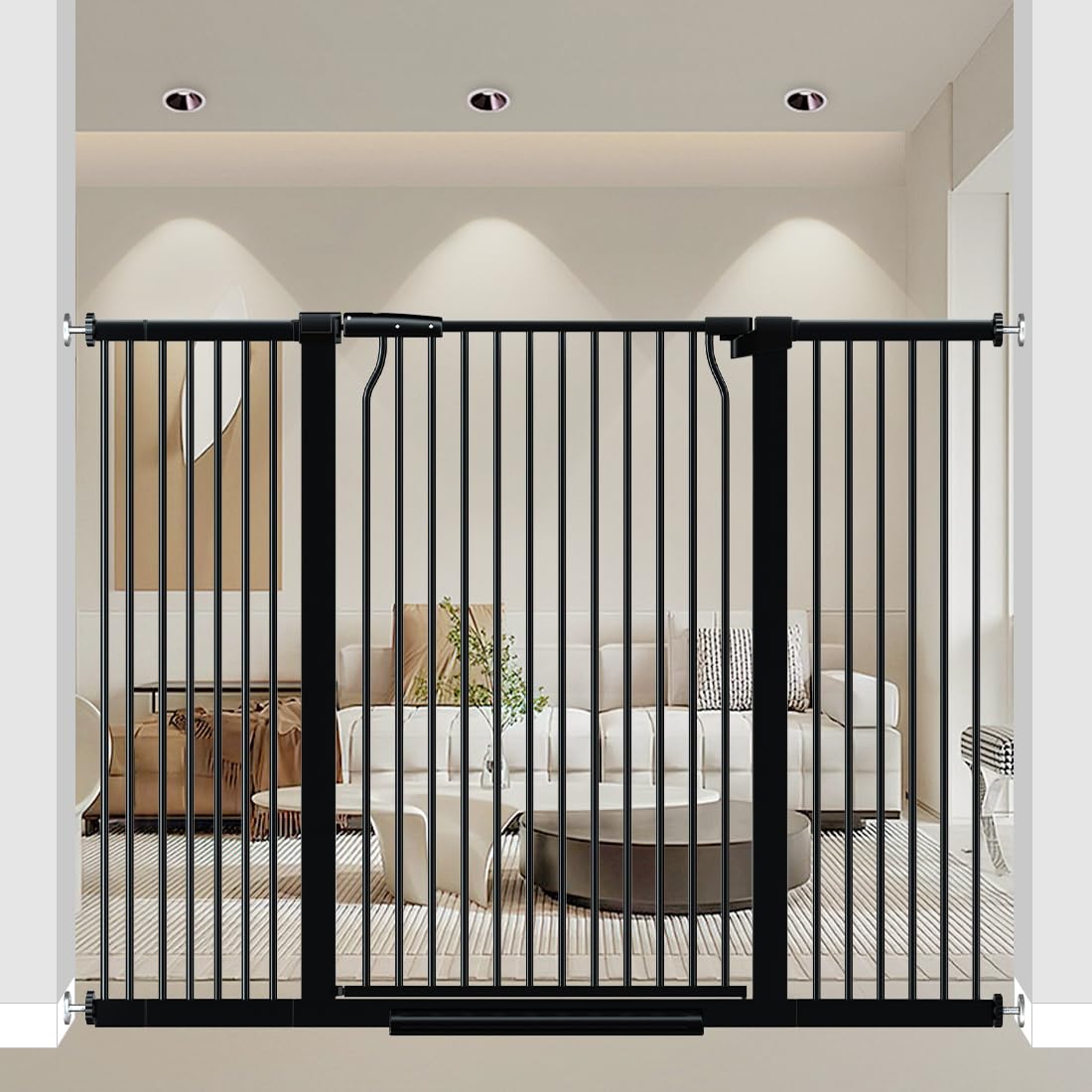 THEYFIRST 40.55'' Extra Tall Baby Gate, 49.2-54.7 in Wide, No Drilling, Pressure Mounted Child Safety Gate with Door, Black