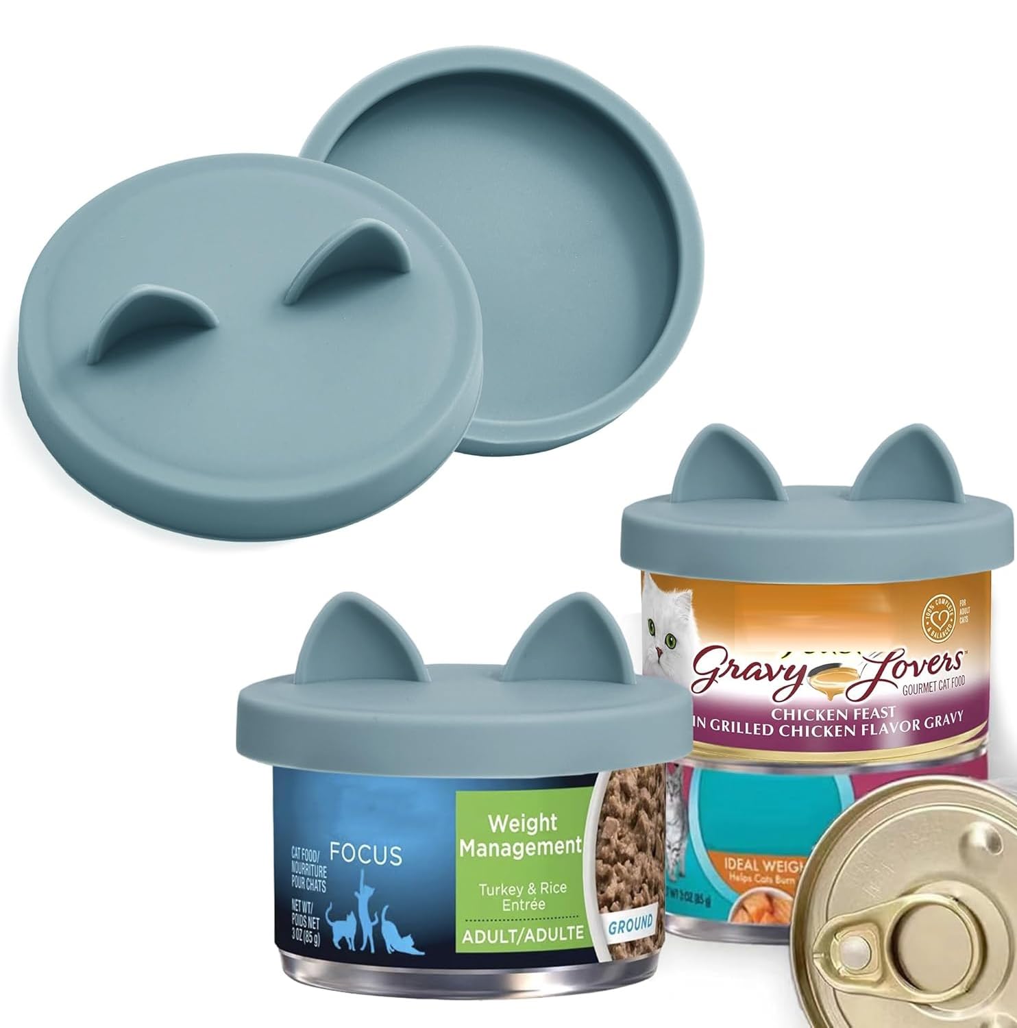 OHMO 2 Pack Cat Food Can Lids, Small Size (3 oz) Silicone Pet Food Can Lids Covers for 2.5 oz Cat Food Cans, Light Blue