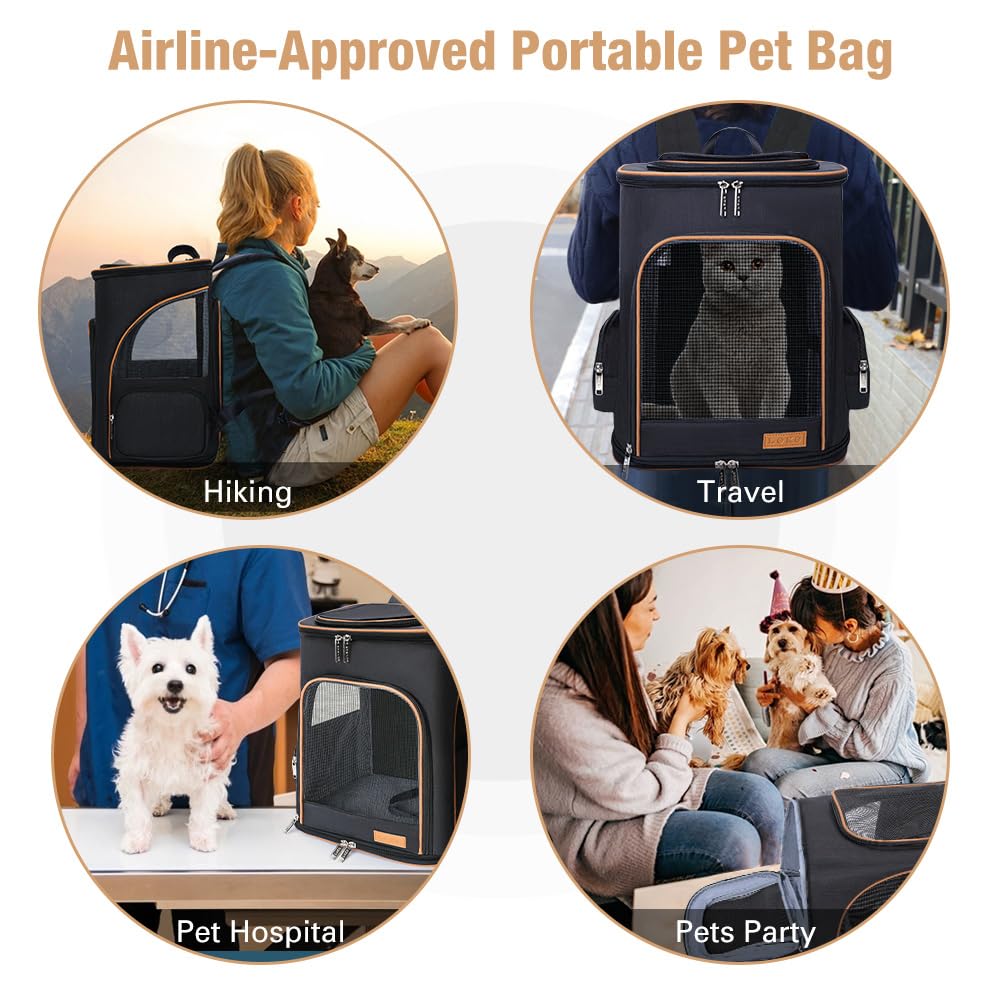 Lekereise Black Cat Backpack For Large Cats And Dogs Up To 20-25 Lbs Expandable Pet Carrier Backpack Dog Backpack With Safety Le