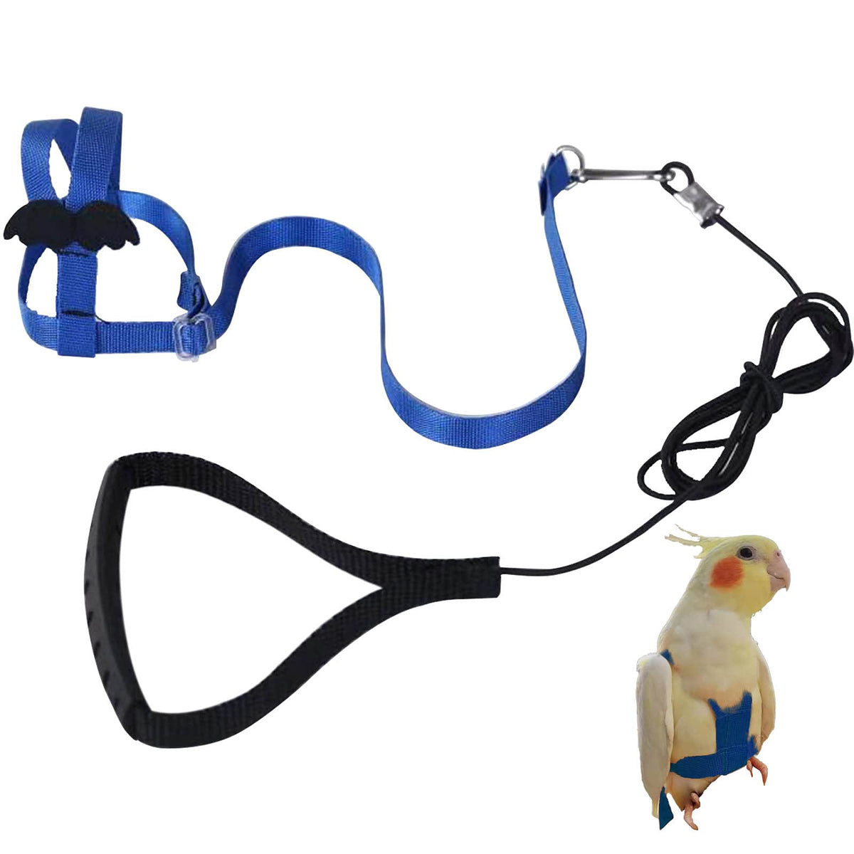 Parrot Harness Adjustable Pet Bird Harness Leash Outdoor Flying Trainning Rope Leash Anti- Bite Elastic Strap For Bird Parrot Cockatoos Macaws (Blue, L)