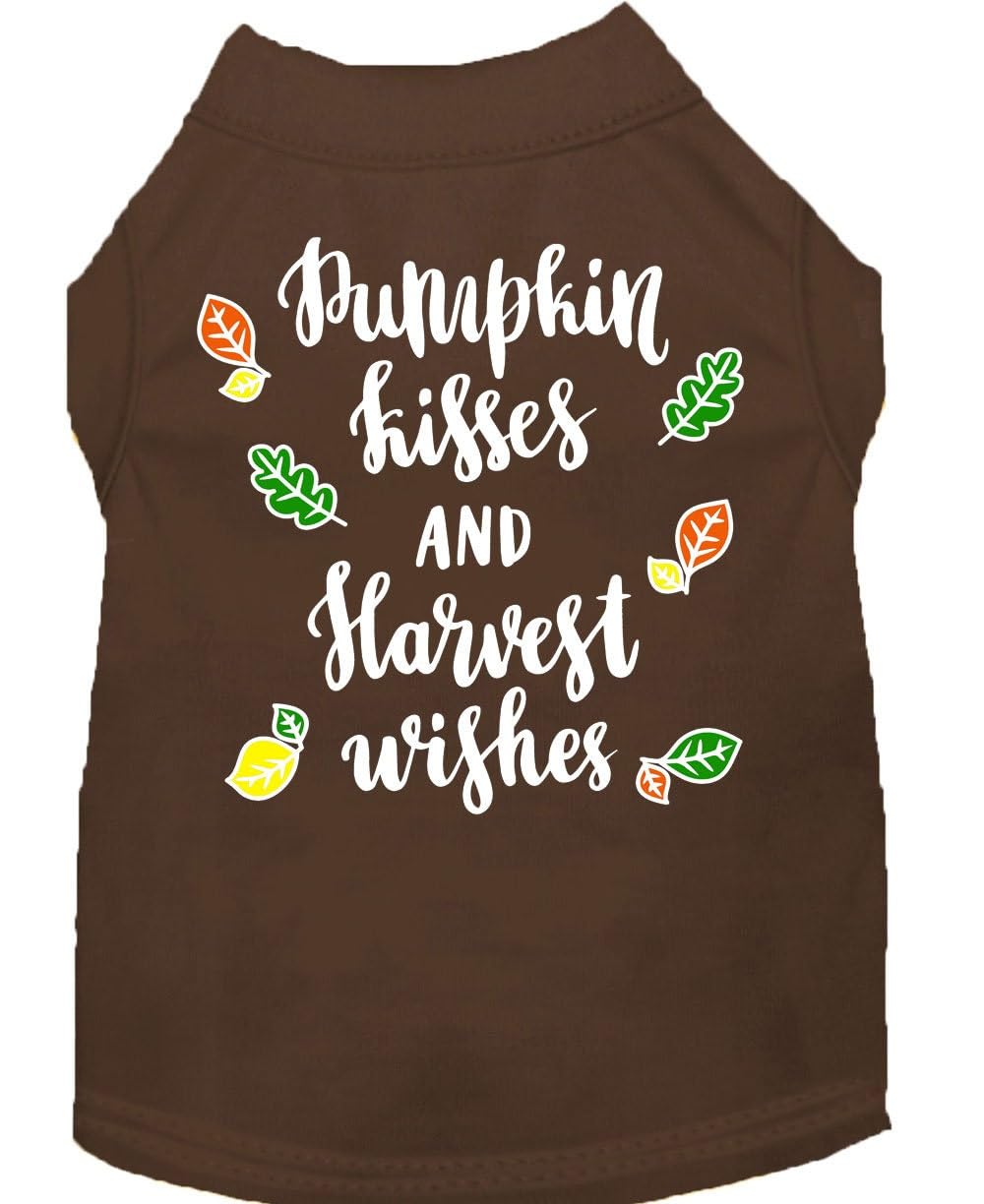 Pet Dog And Cat Shirt Screen Printed, 'Pumpkin Kisses & Harvest Wishes' Brown 2Xl (20-25 Lbs.)